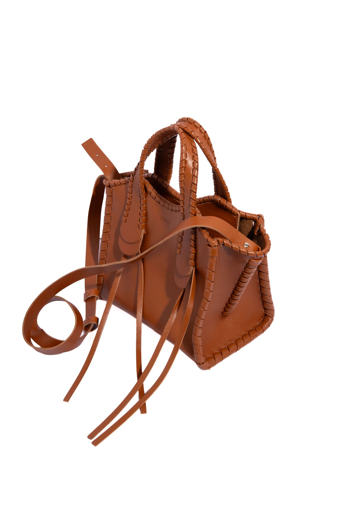 CHLOE Brown 'Small Mony' Calfskin Whipstitch Top Handle Bag