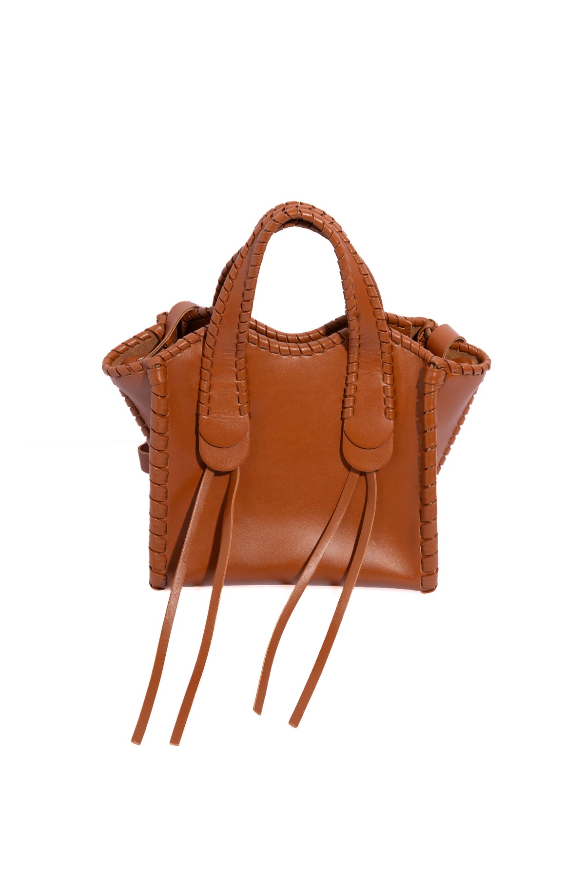 CHLOE Brown 'Small Mony' Calfskin Whipstitch Top Handle Bag