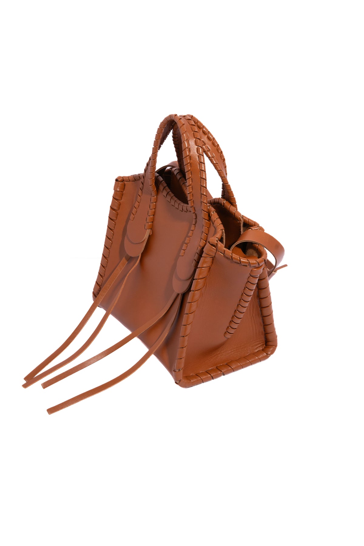 CHLOE Brown 'Small Mony' Calfskin Whipstitch Top Handle Bag