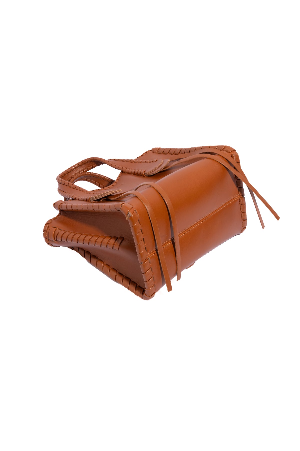 CHLOE Brown 'Small Mony' Calfskin Whipstitch Top Handle Bag
