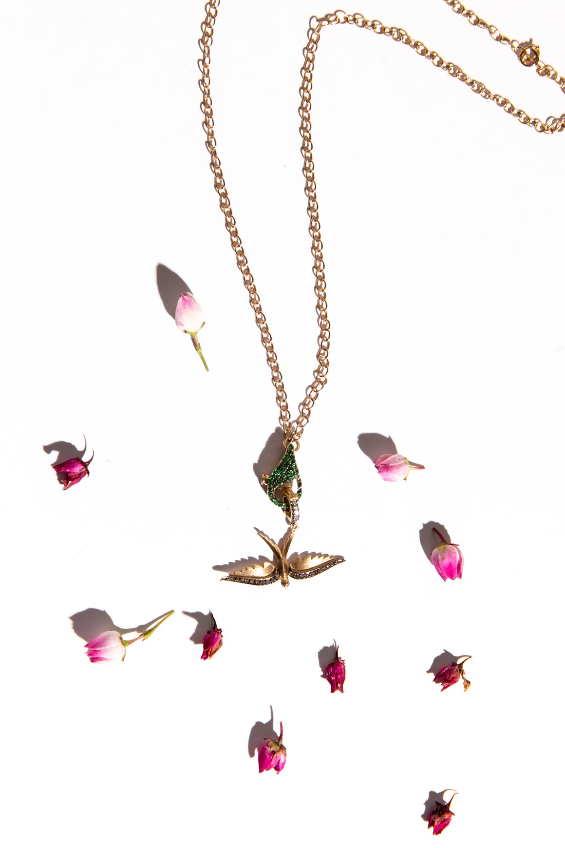 JOANNA DADHDAH 14k Diamond & Emerald Bird Necklace