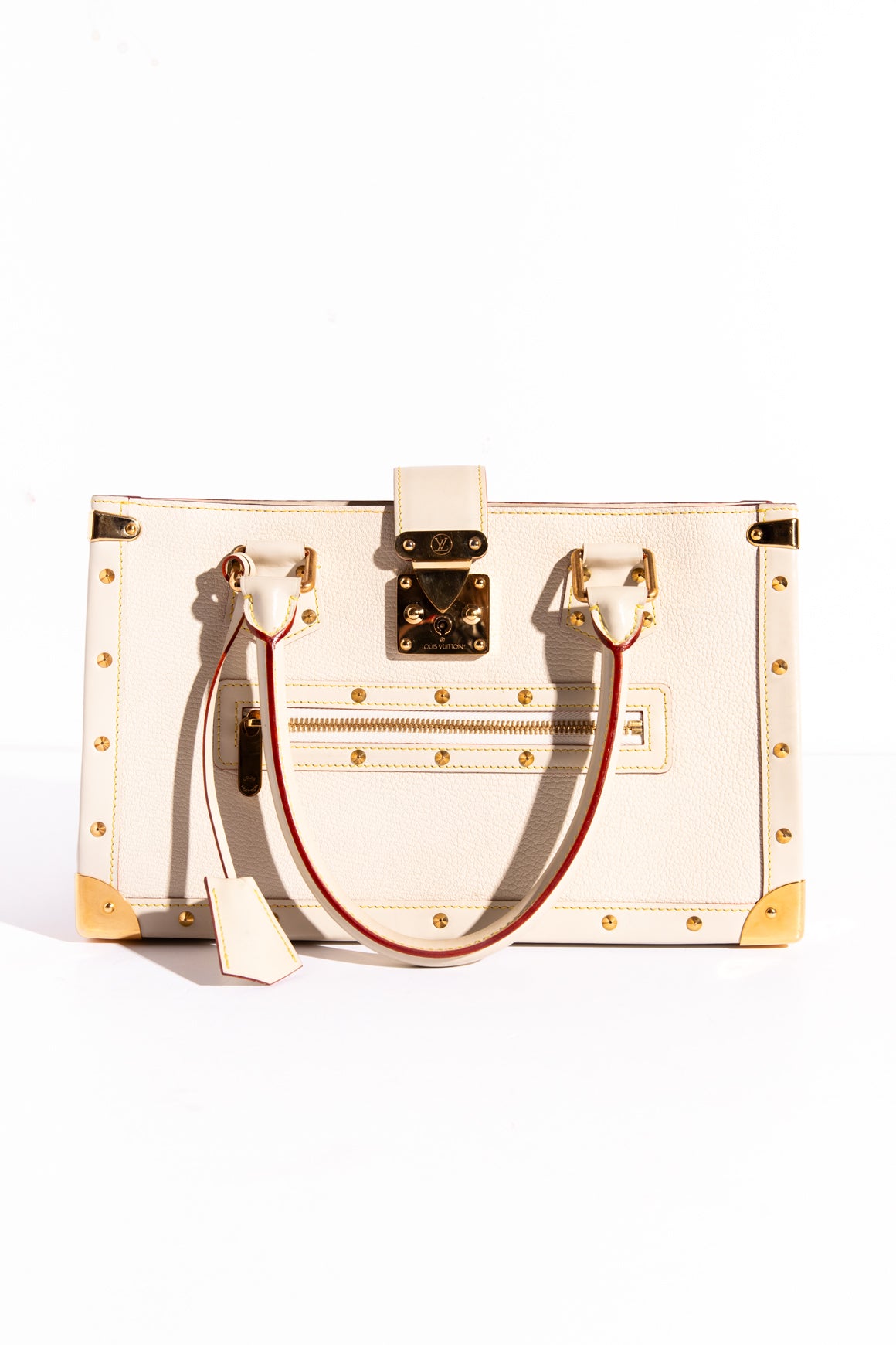 LOUIS VUITTON Ivory Leather Gold Tone Studded Bag