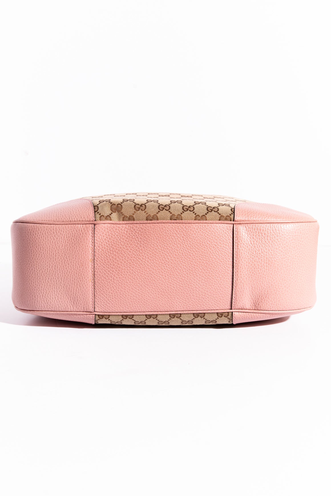 GUCCI Brown GG Canvas Baby Pink Leather Bag