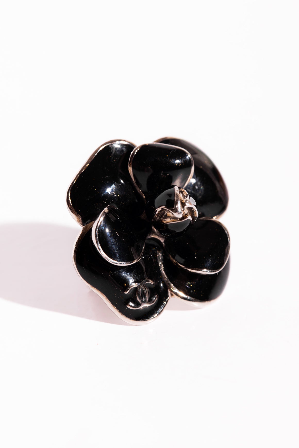 CHANEL Black Camelia Cocktail Ring