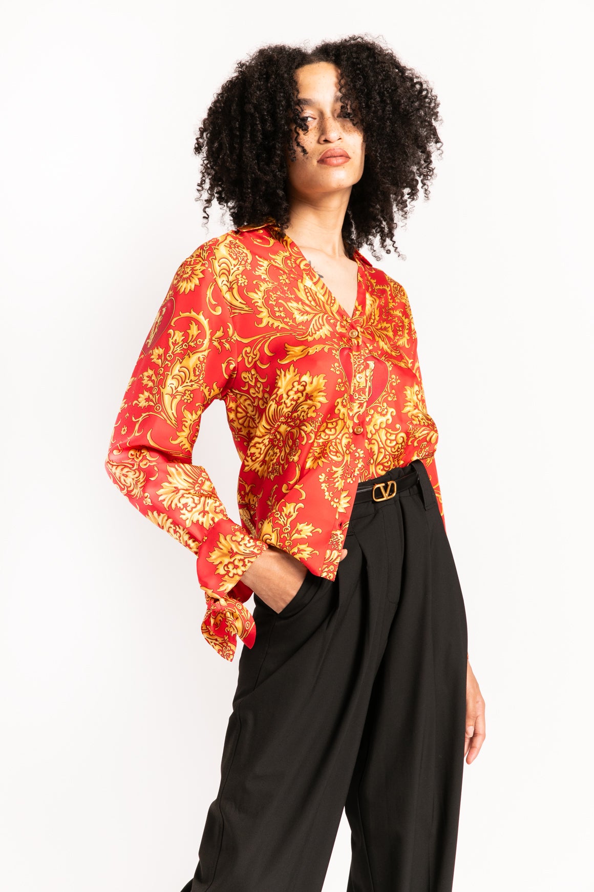 VERSACE Red & Gold Baroque Blouse
