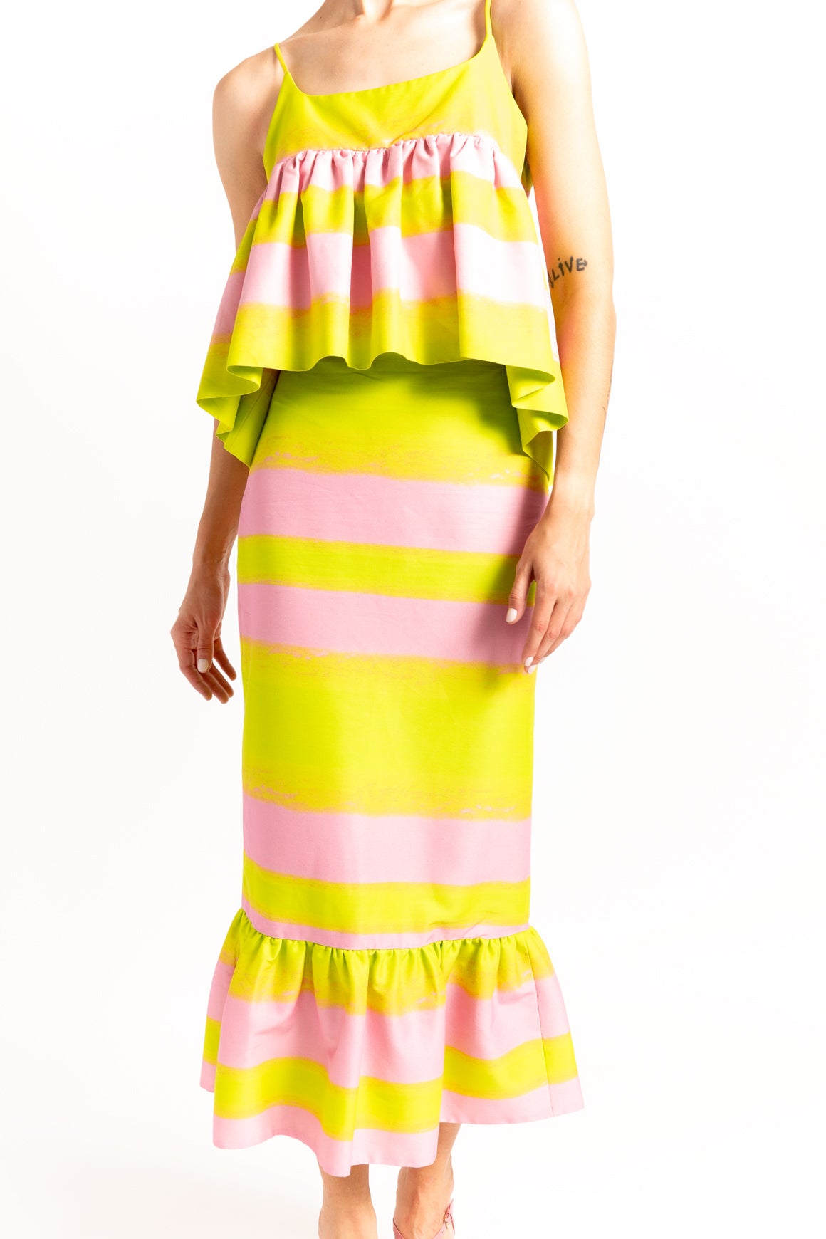 BRANDON MAXWELL Pink & Green Skirt Set