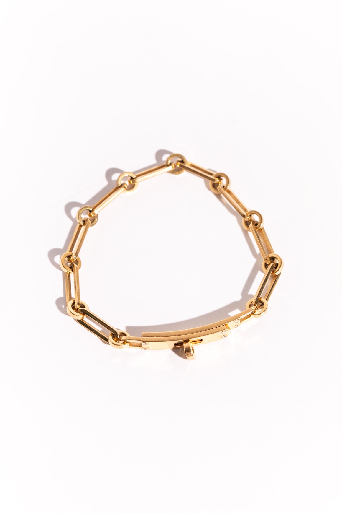 HERMES 18k Kelly Lock Diamond Chain Bracelet