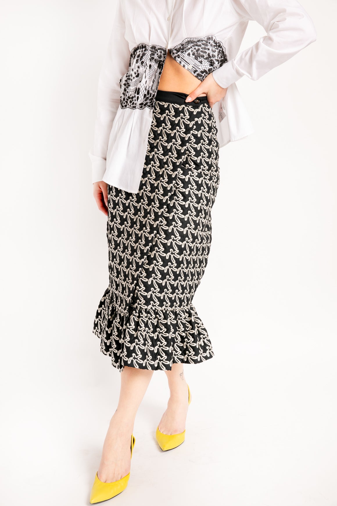 KIKA VARGAS Black Embroidered Midi Skirt