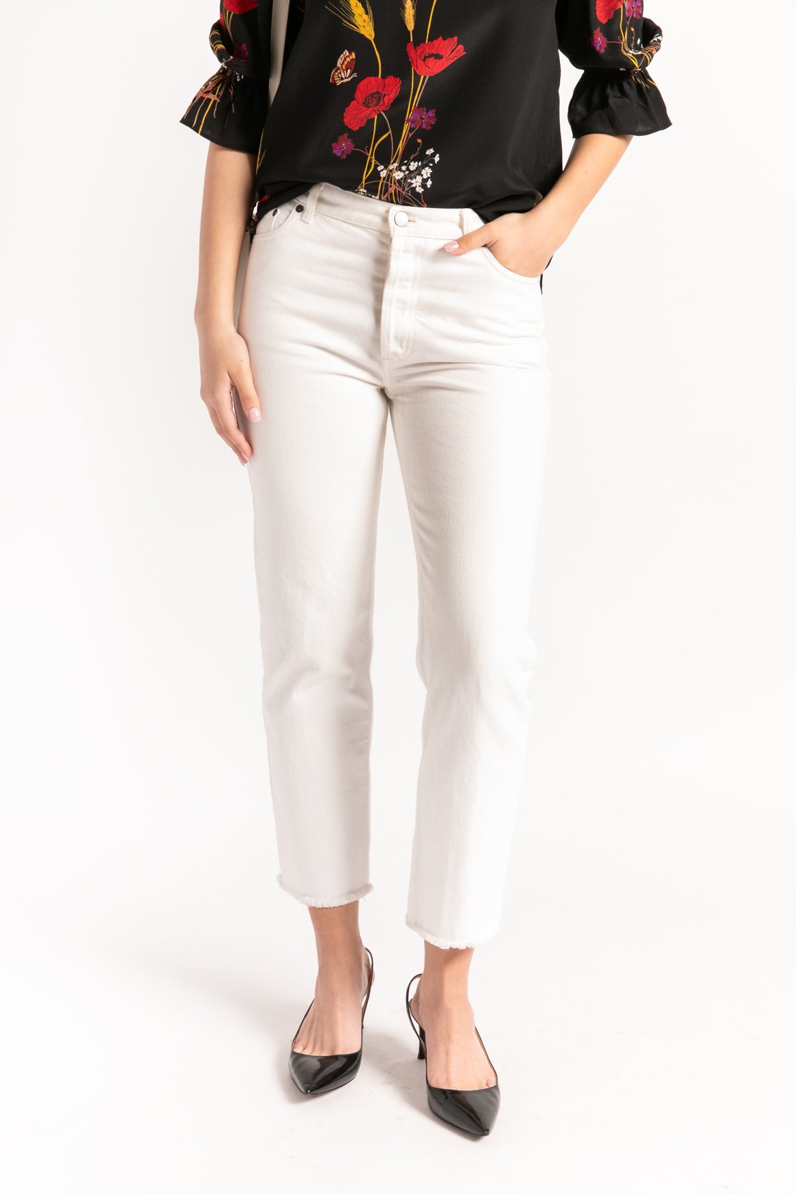 CELINE White Ankle Crop Jeans