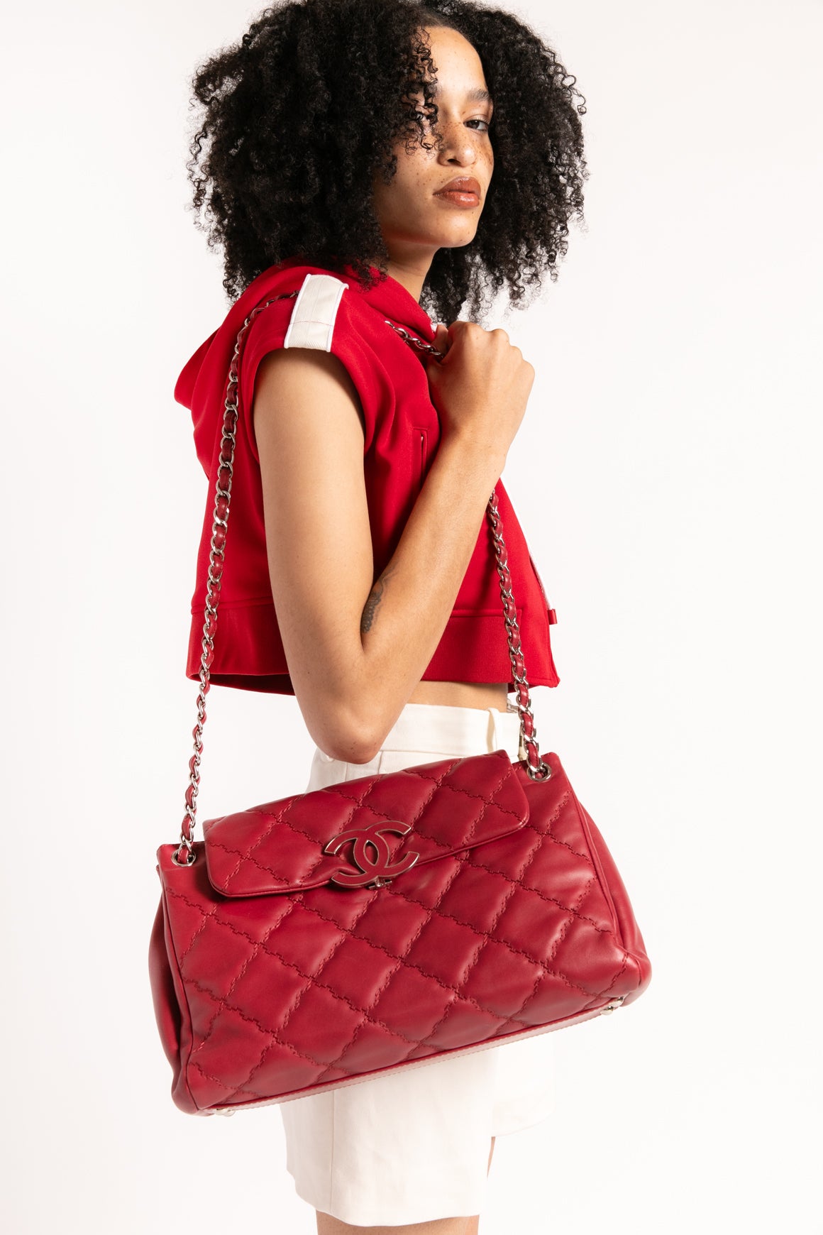 CHANEL Red Quilted Hamptons Bag