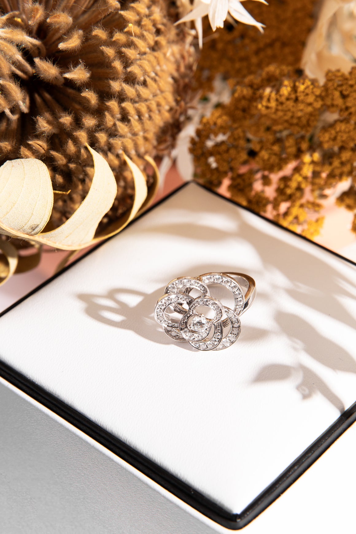 CHANEL White Gold & Diamond Camelia Ring