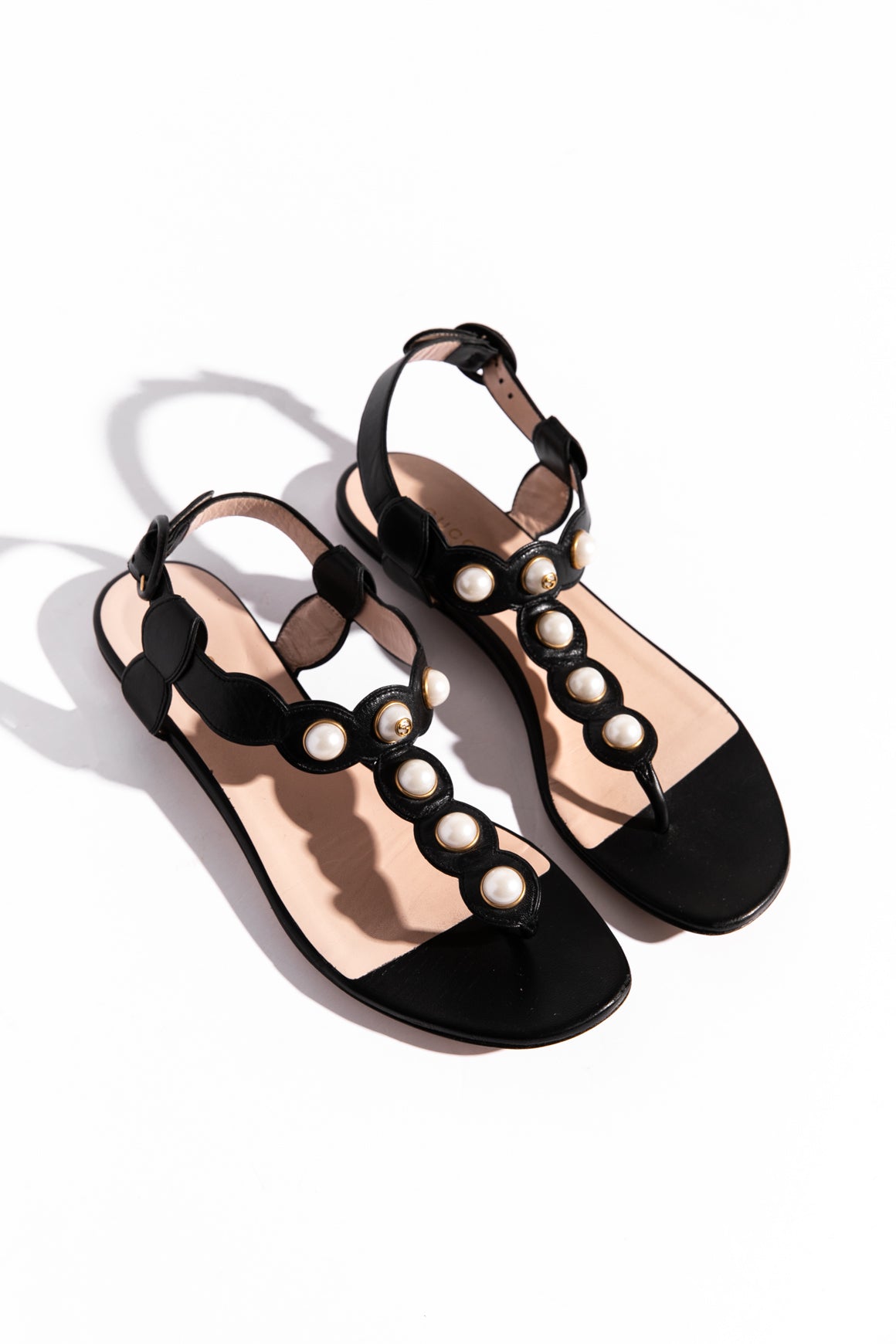 GUCCI Black Scallop Pearl Sandals (Sz. 37)