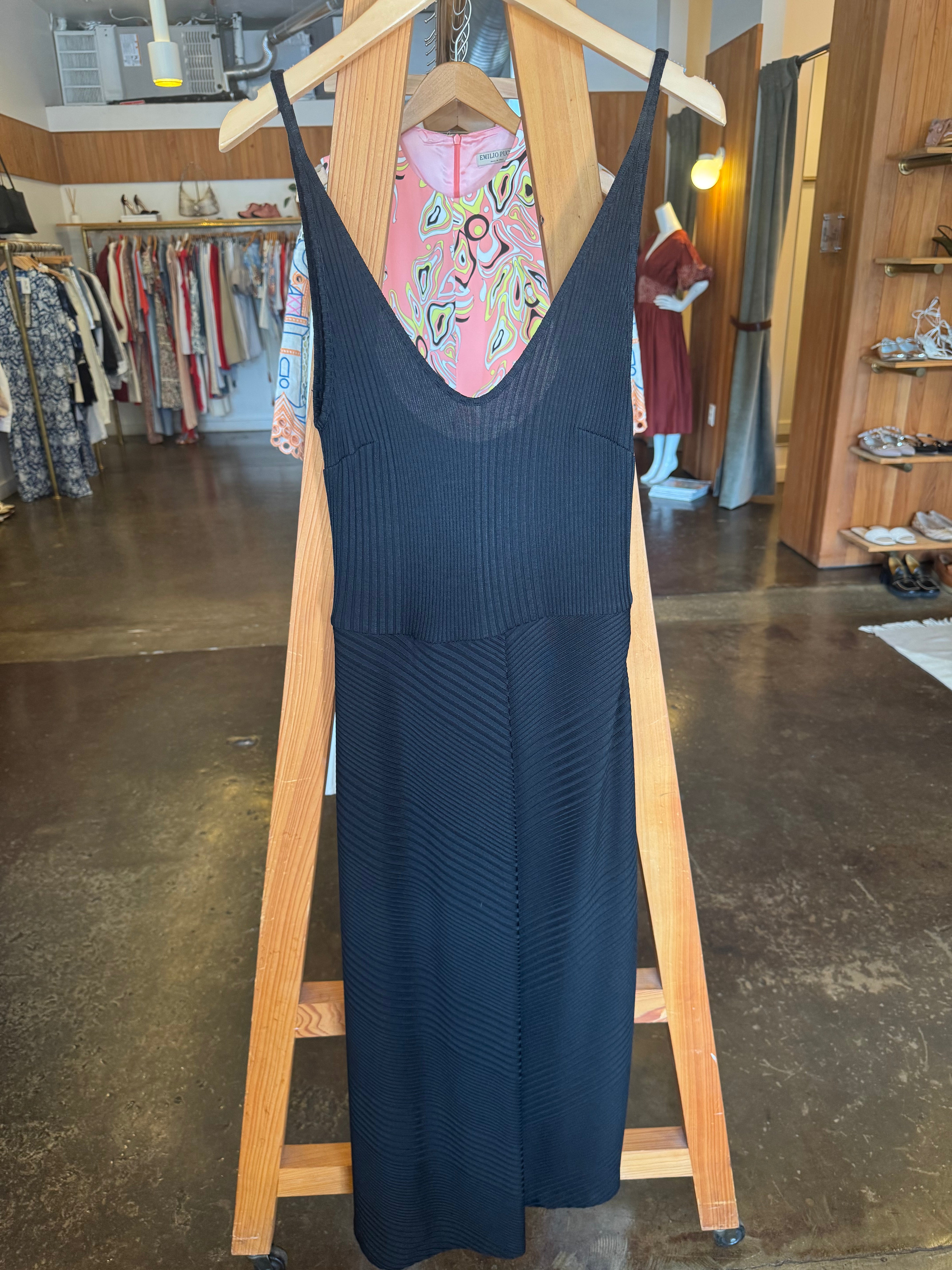 Rachel Comey Black Knit V Neck Maxi Dress