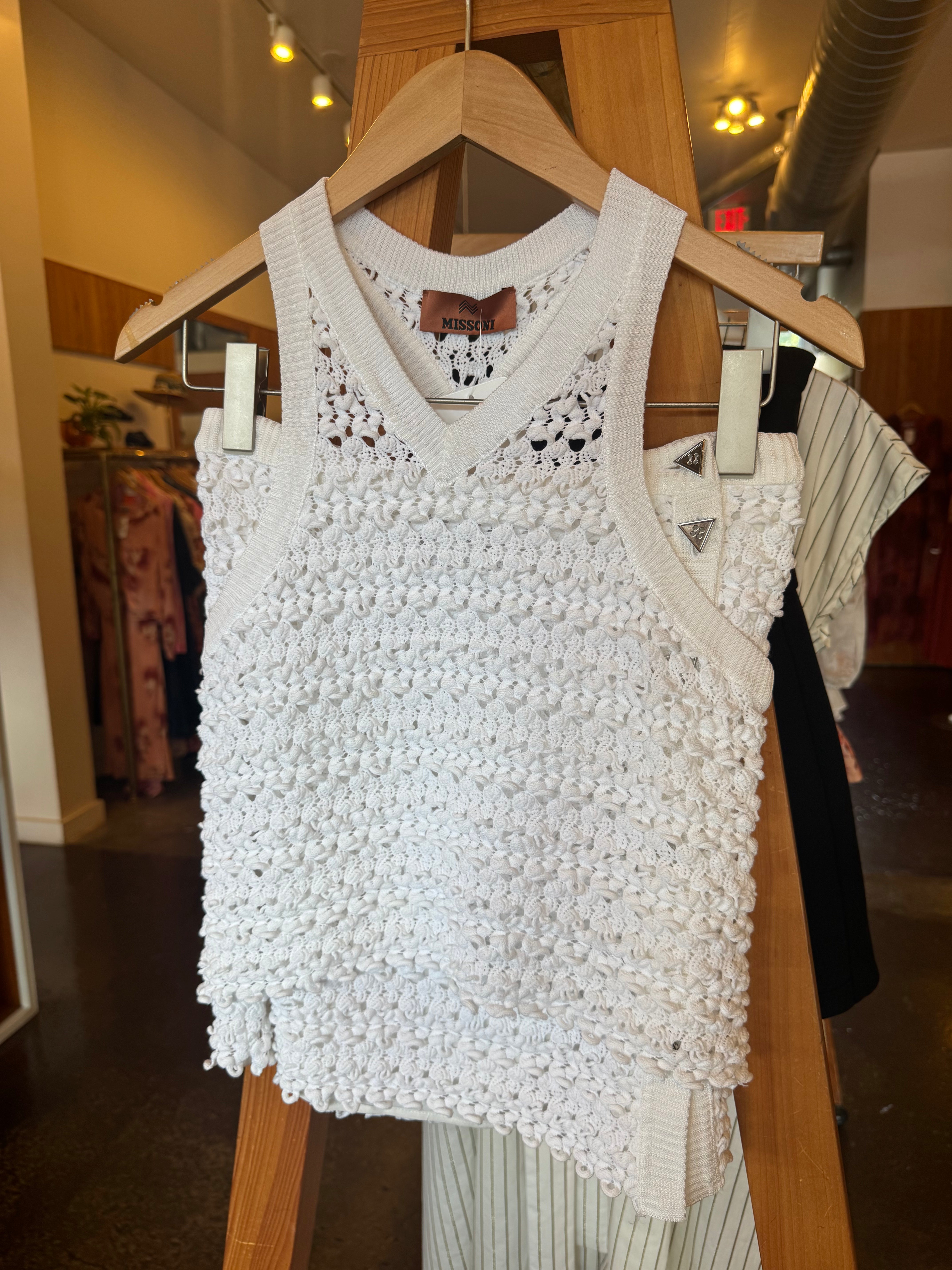 MISSONI White Crochet Knit Tank & Mini Skirt