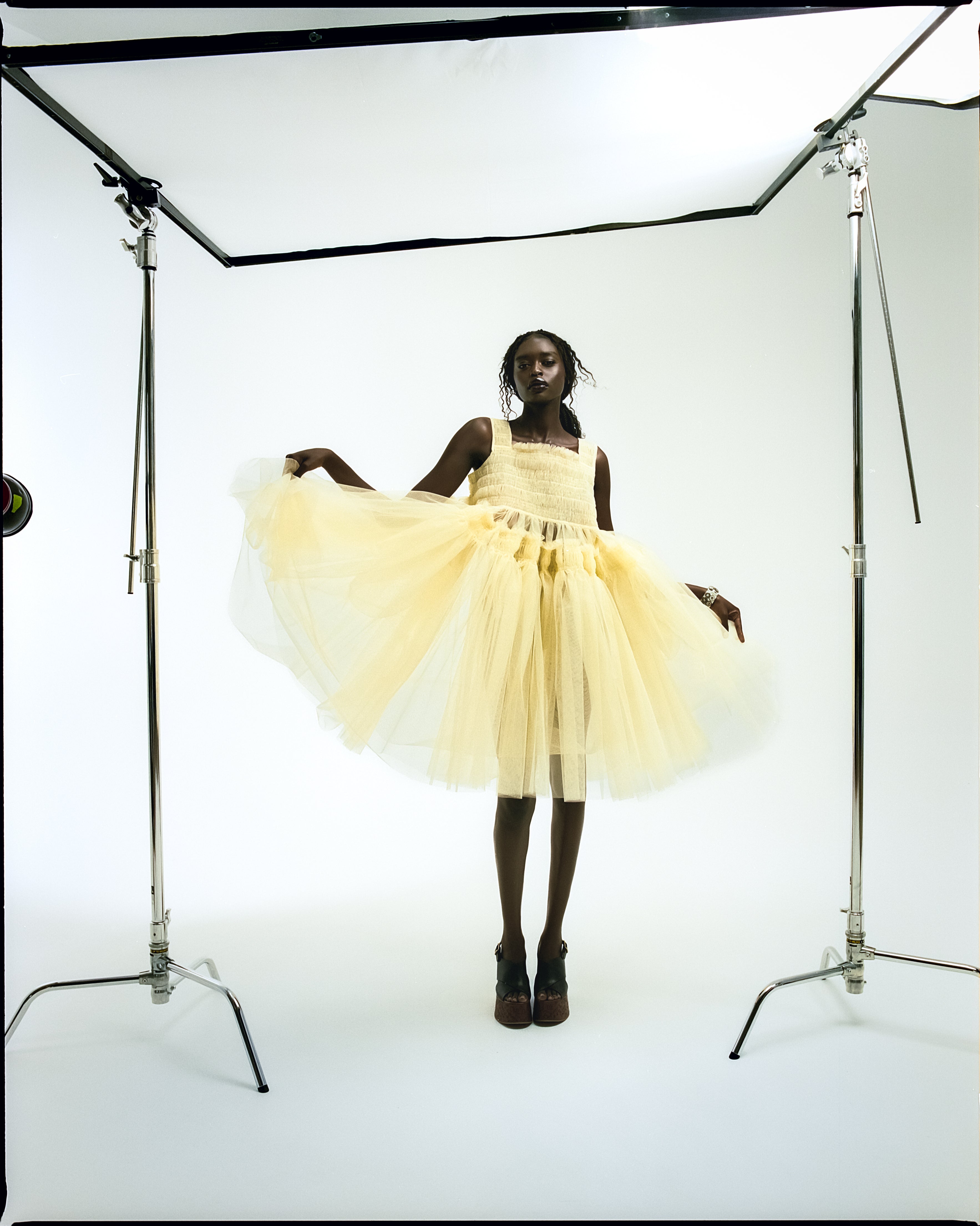 MOLLY GODDARD Yellow "Jamila" Smocked Tulle Dress