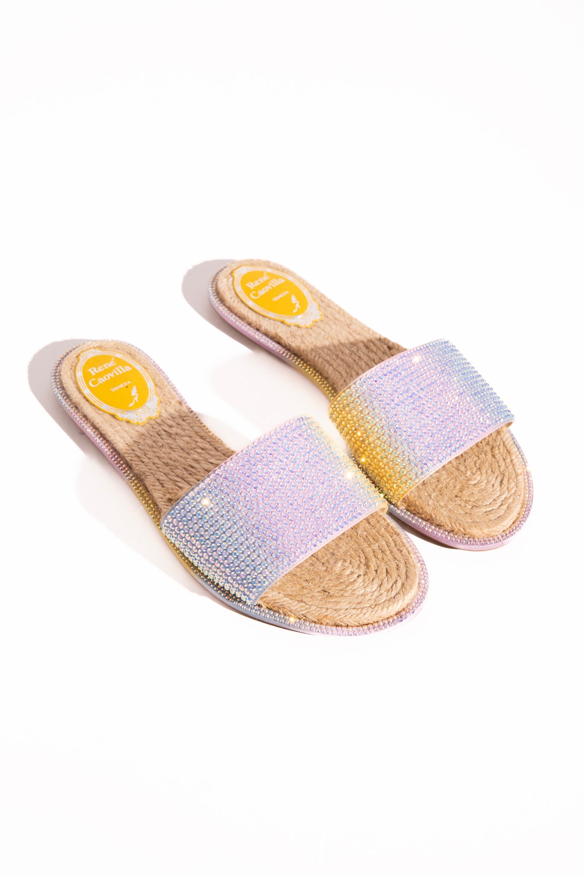 RENE CAOVILLA Iridescent Crystal Espadrille Slides (Sz. 36.5)