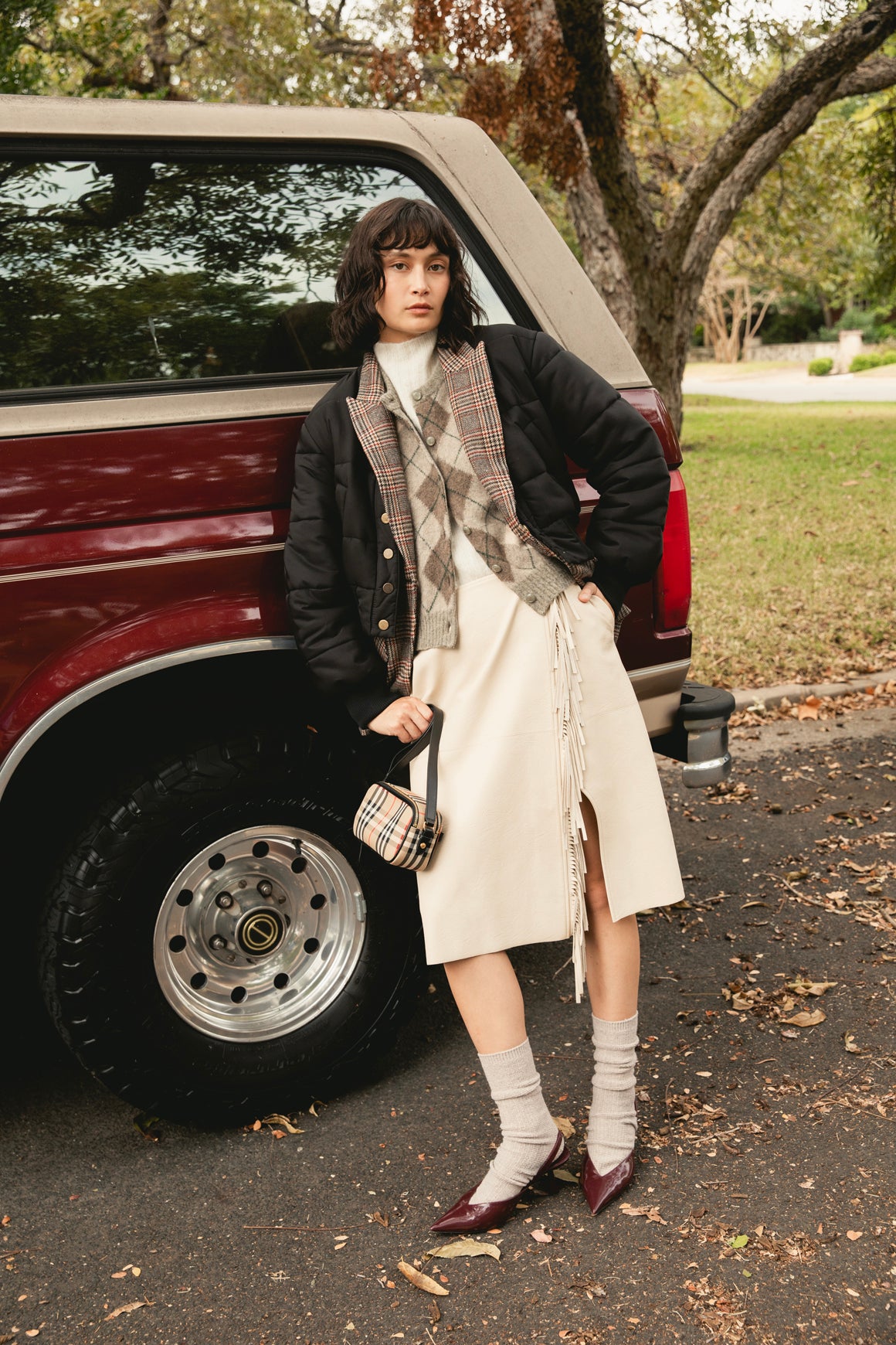 STELLA MCCARTNEY Fringe Faux Leather Wrap Midi Skirt (Sz.40/8)