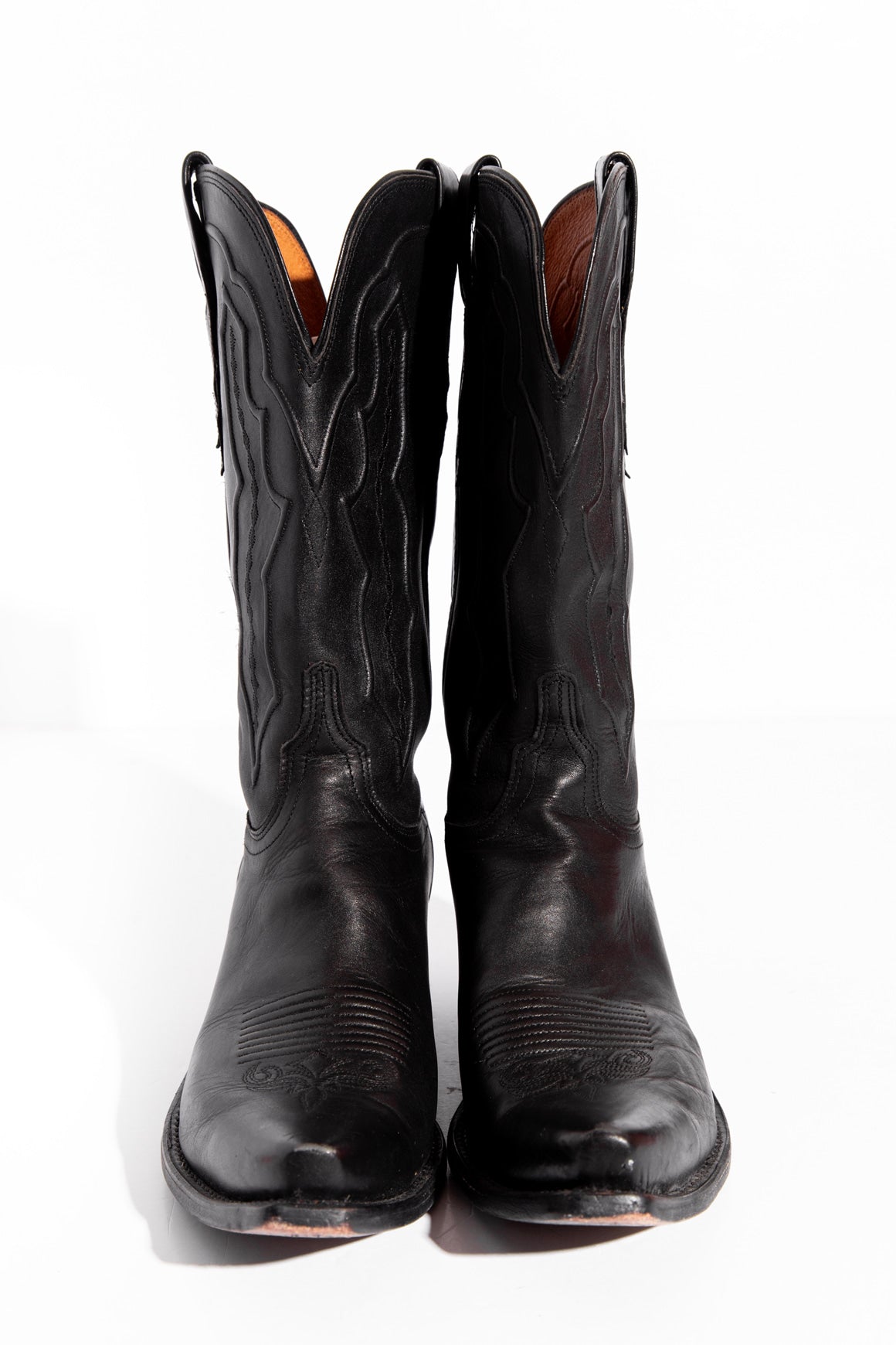 LUCCHESE Black Mid Calf Leather Western Boots