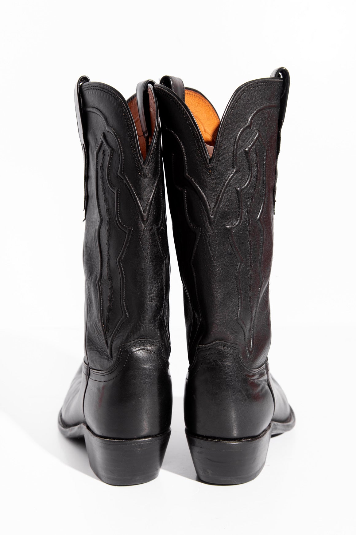 LUCCHESE Black Mid Calf Leather Western Boots