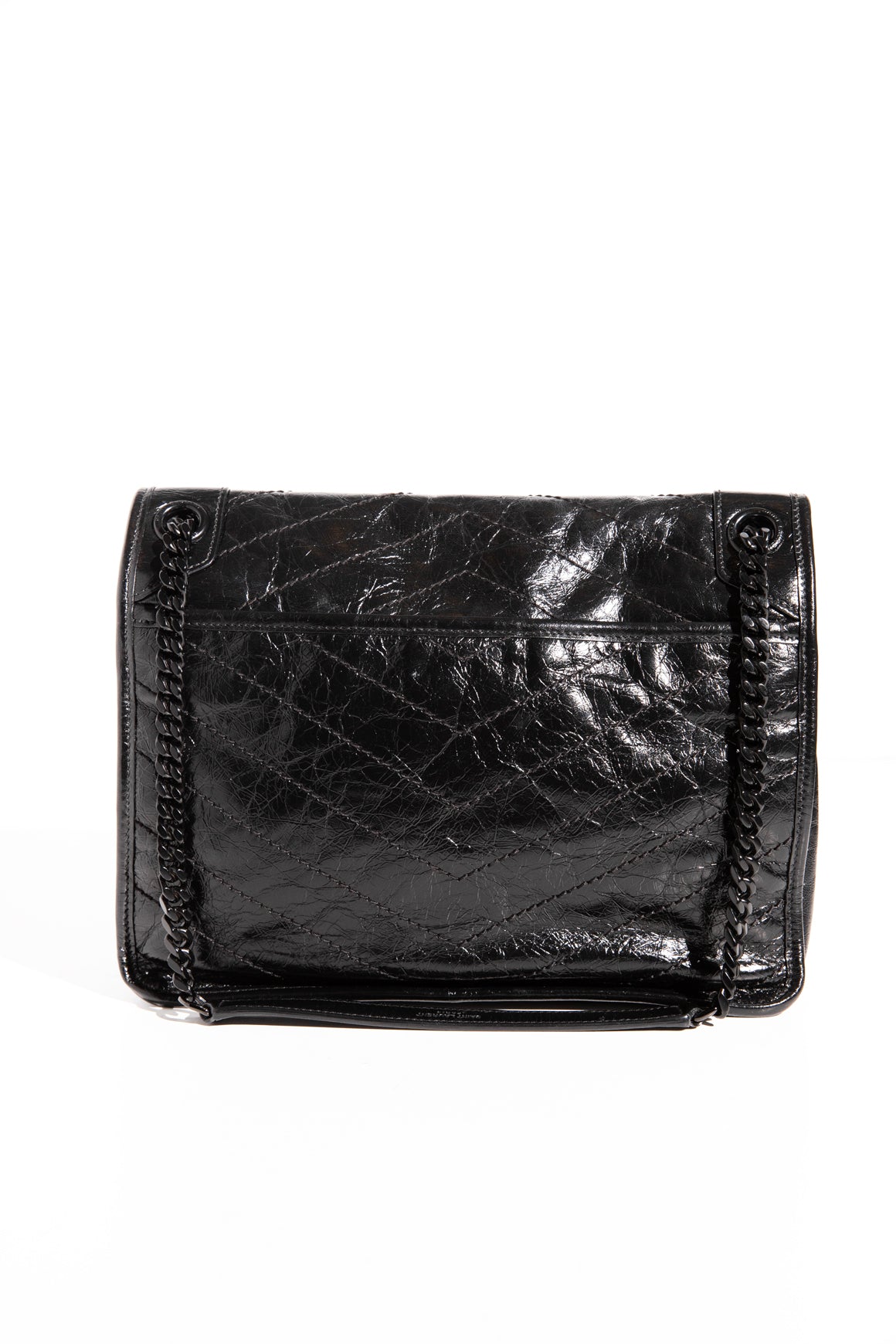SAINT LAURENT Black Niki Flap Bag in Crinkled Leather