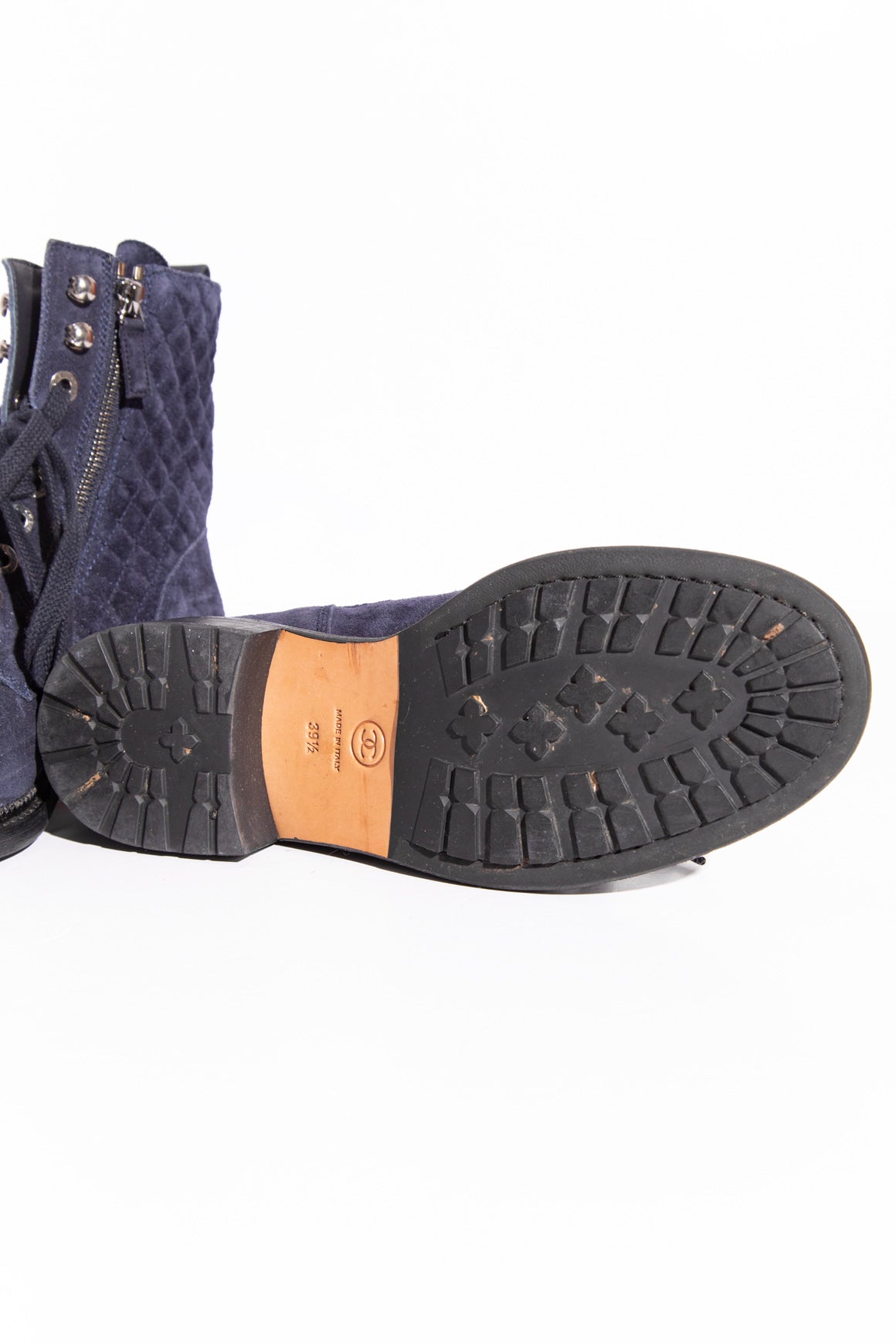 CHANEL Navy Suede Lace-Up Boots (Sz. 39.5)