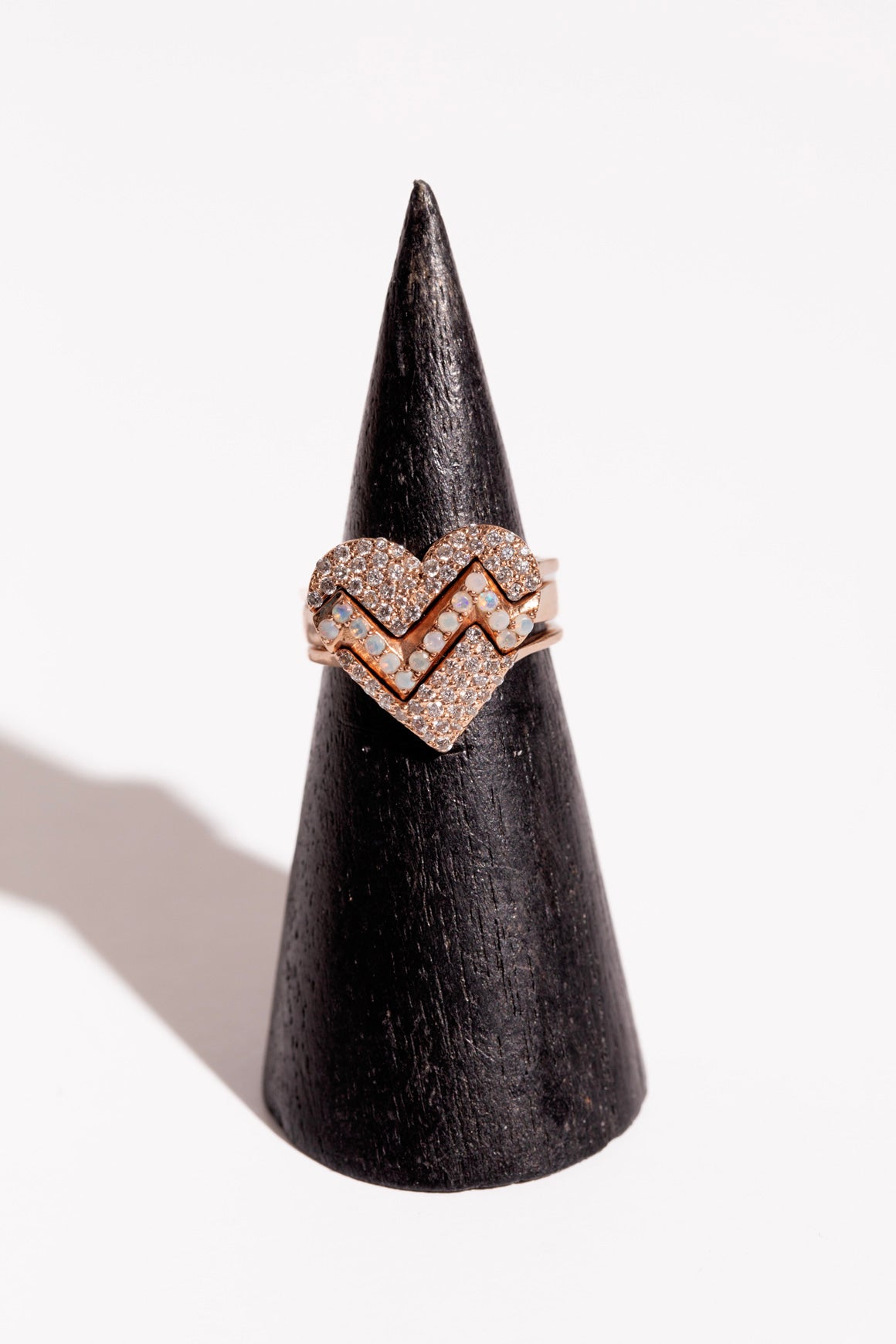 KWIT Rose Gold & White Diamond Heart Stacking Rings