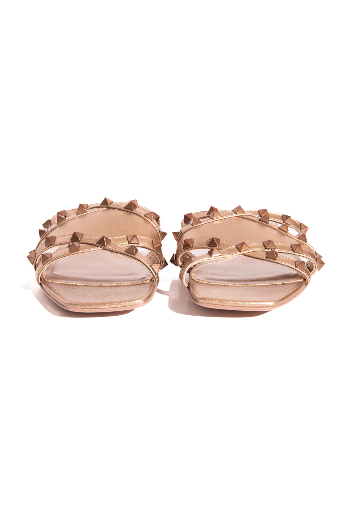 VALENTINO Champagne Metallic Rockstud Slide Sandals (Sz. 37)