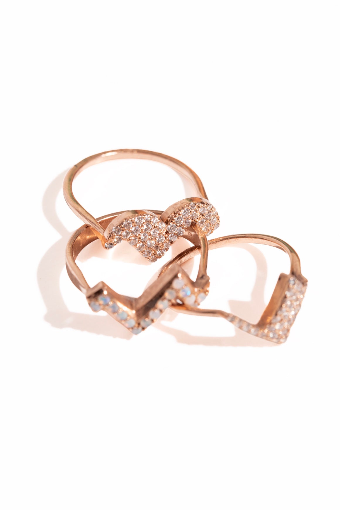 KWIT Rose Gold & White Diamond Heart Stacking Rings