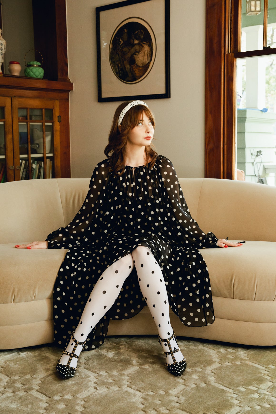 CELINE Silk Polka Dot Midi Dress (Sz. 40/4)