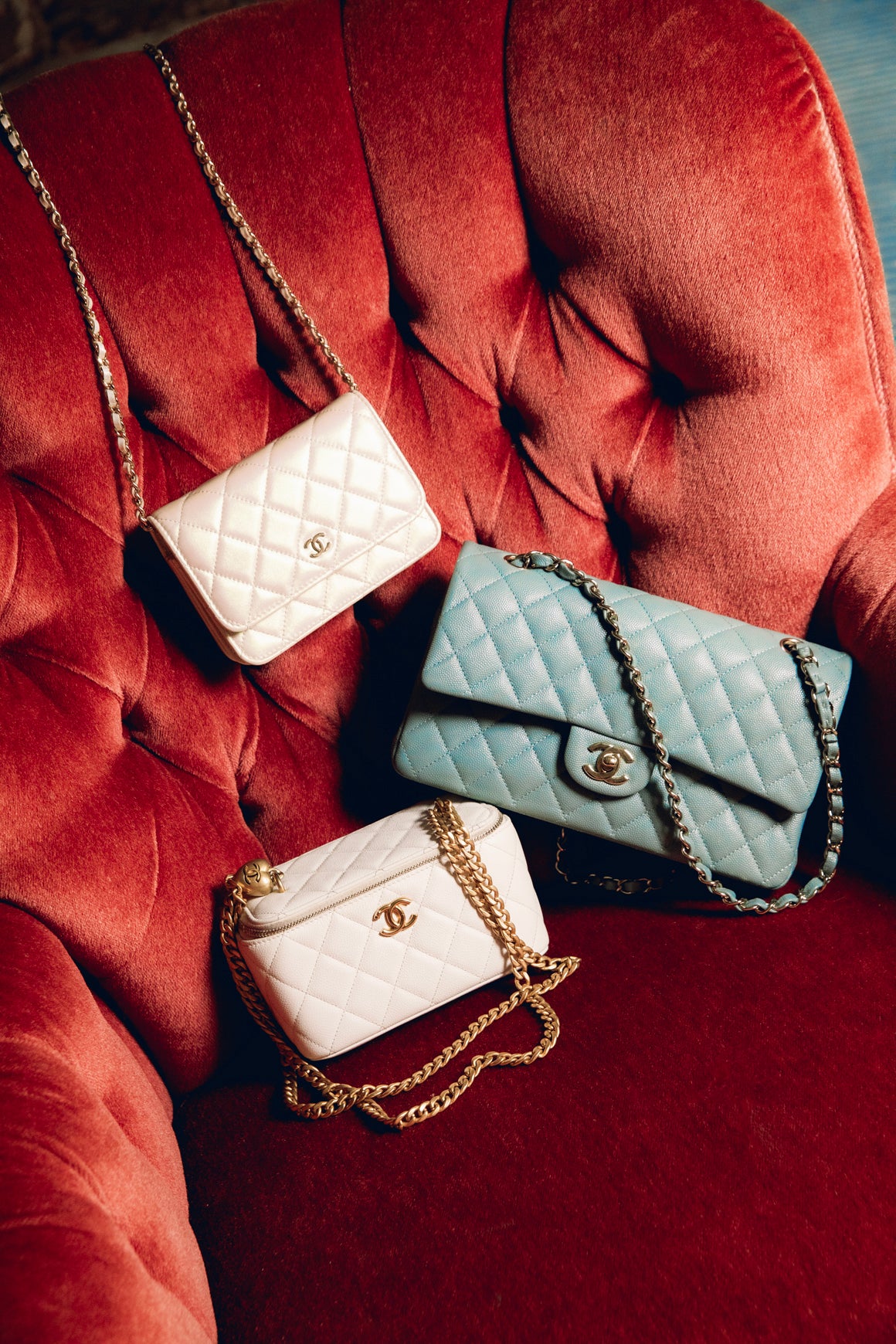 CHANEL 2022 Teal Caviar Classic Double Flap W/ Gold Hardware