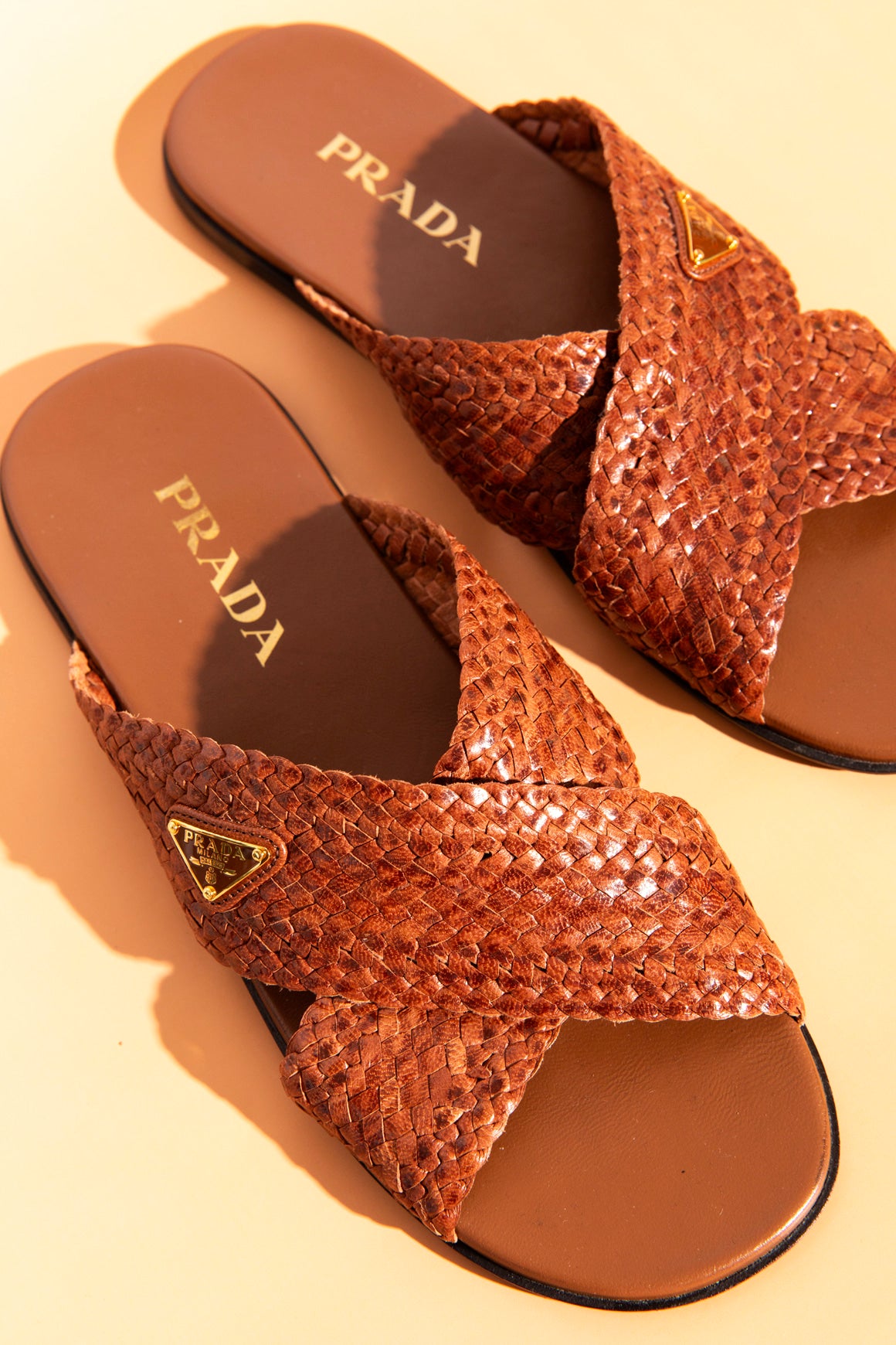 PRADA Borwn Woven Cross Strap Sandals (Sz. 38)