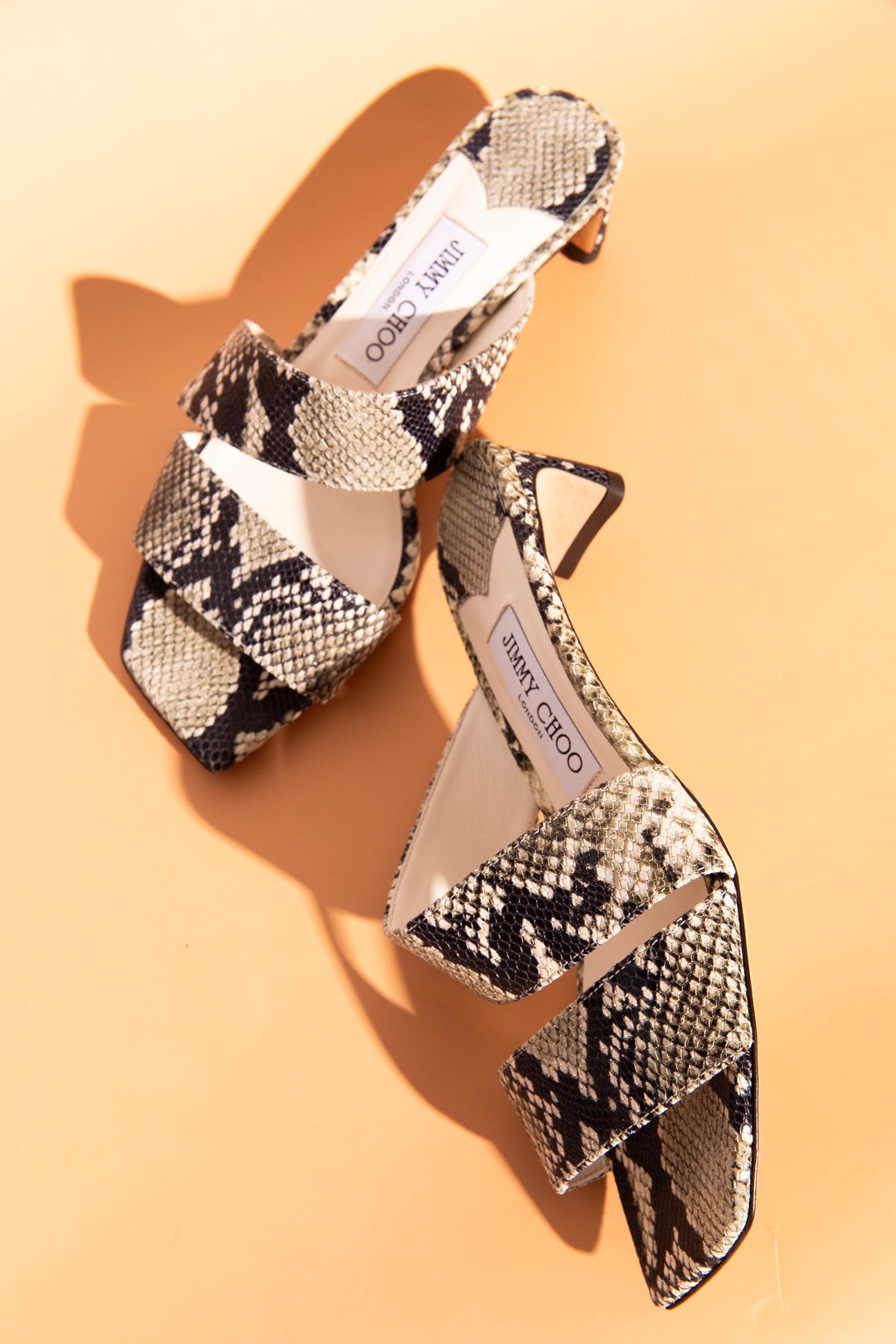 JIMMY CHOO Snake Embossed Mule Sandals (Sz. 37)