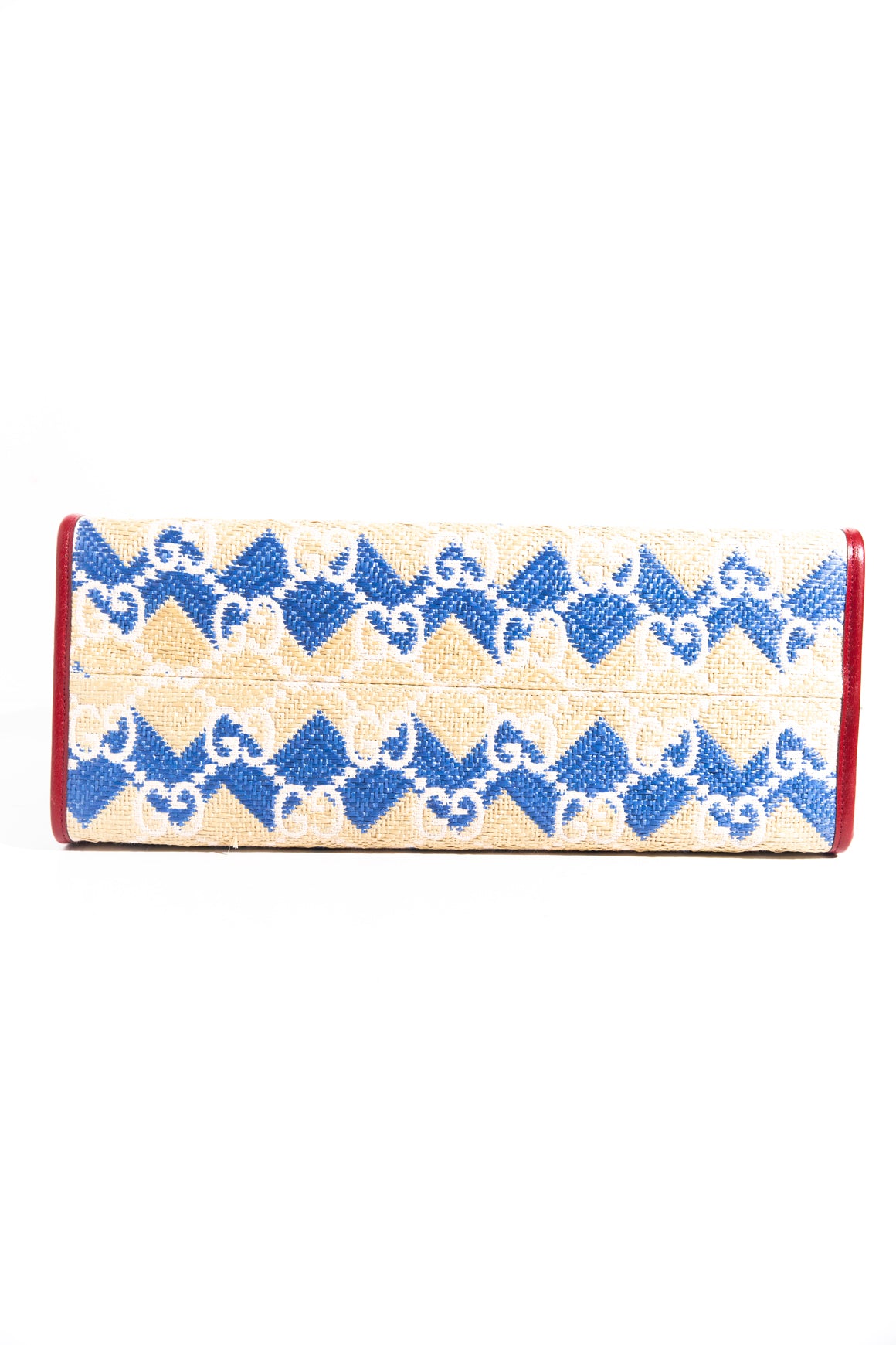 GUCCI Blue Red Tan Raffia "The Hamptons" Tote