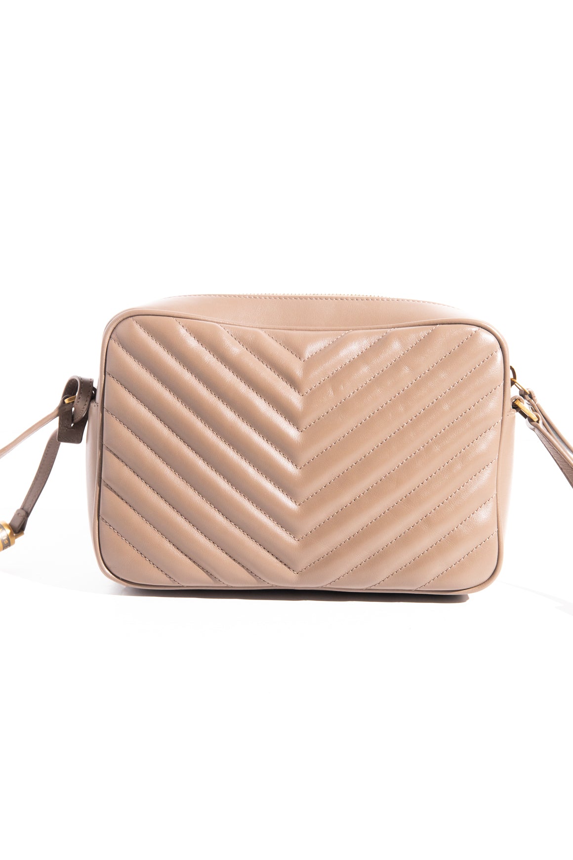 SAINT LAURENT Dark Beige Lou Camera Bag in Quilted Leather