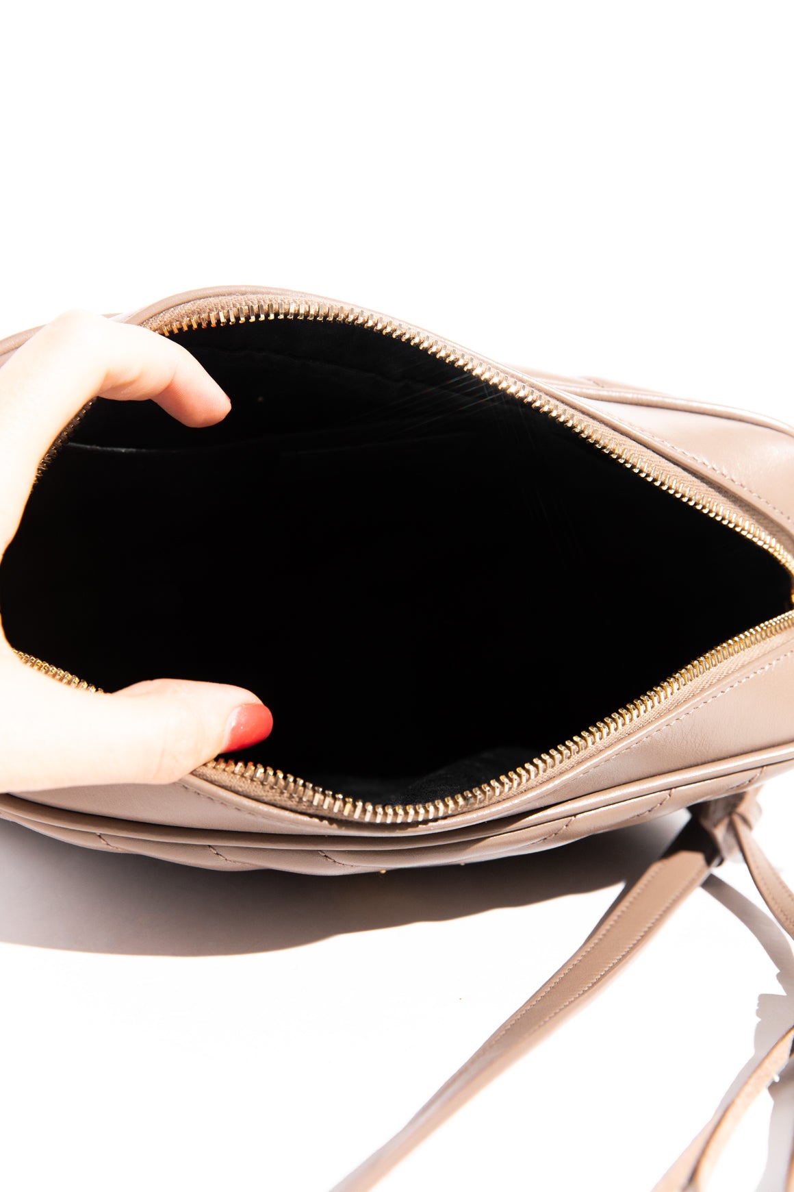 SAINT LAURENT Dark Beige Lou Camera Bag in Quilted Leather