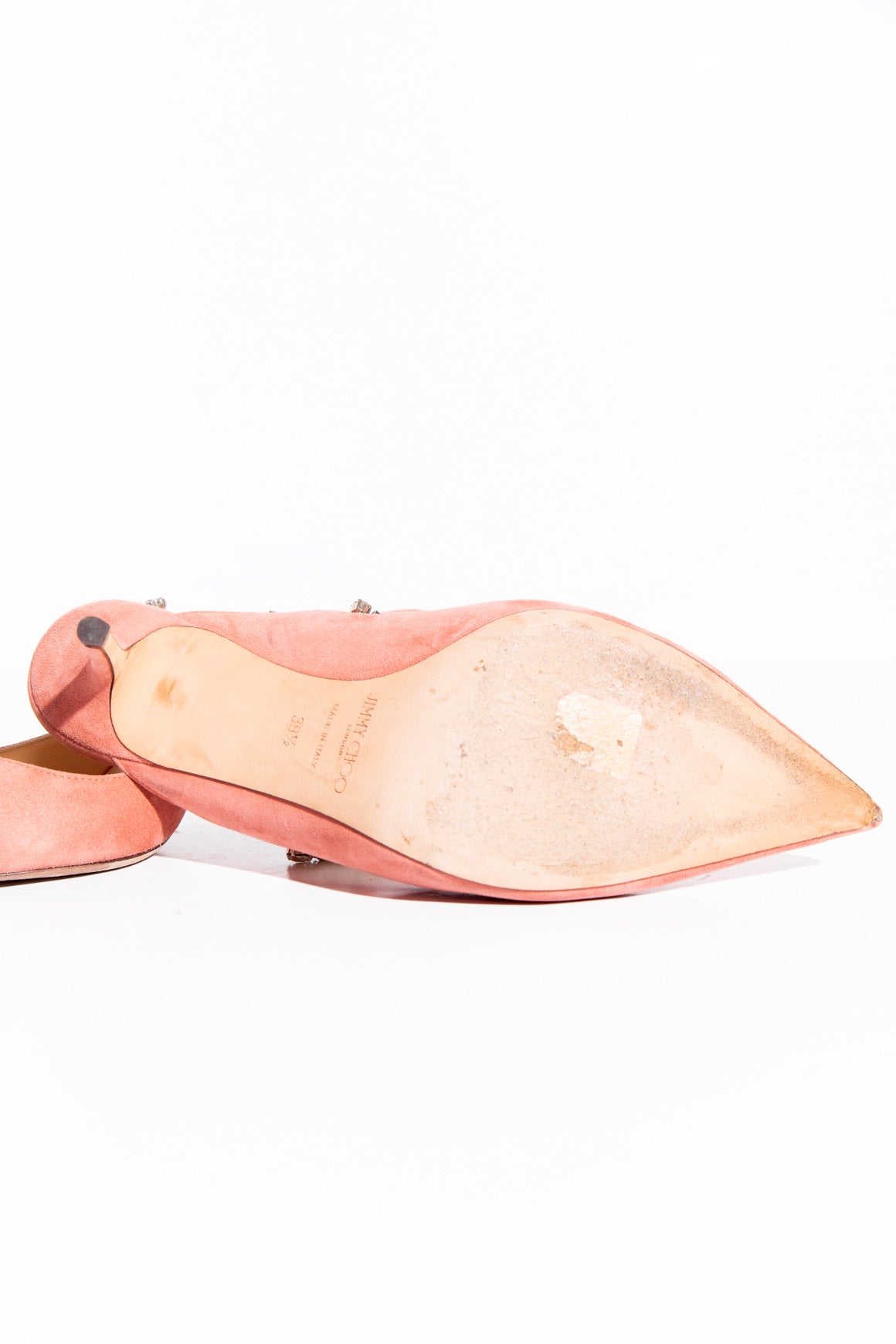 JIMMY CHOO Suede Crystal Strap Heeled Mules (Sz. 39.5)