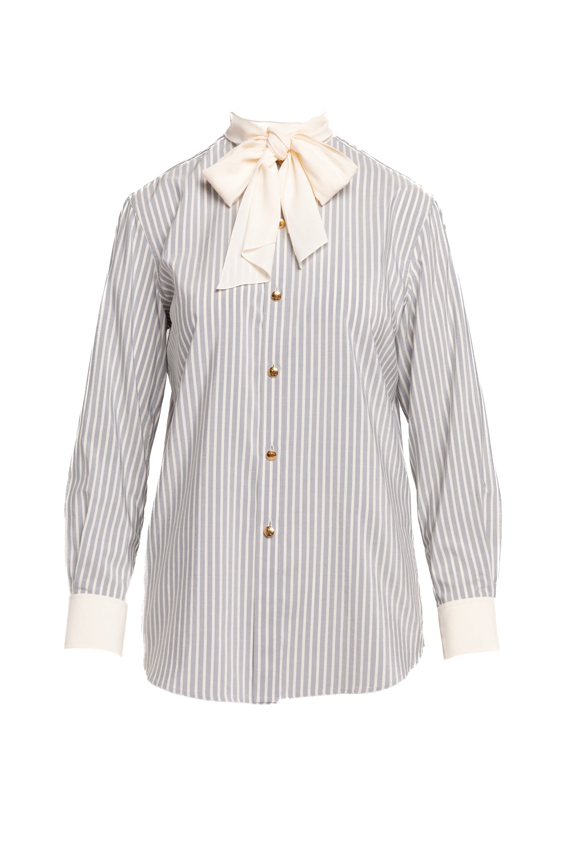 CELINE Pale Blue Striped Bow Blouse (Sz. XS)