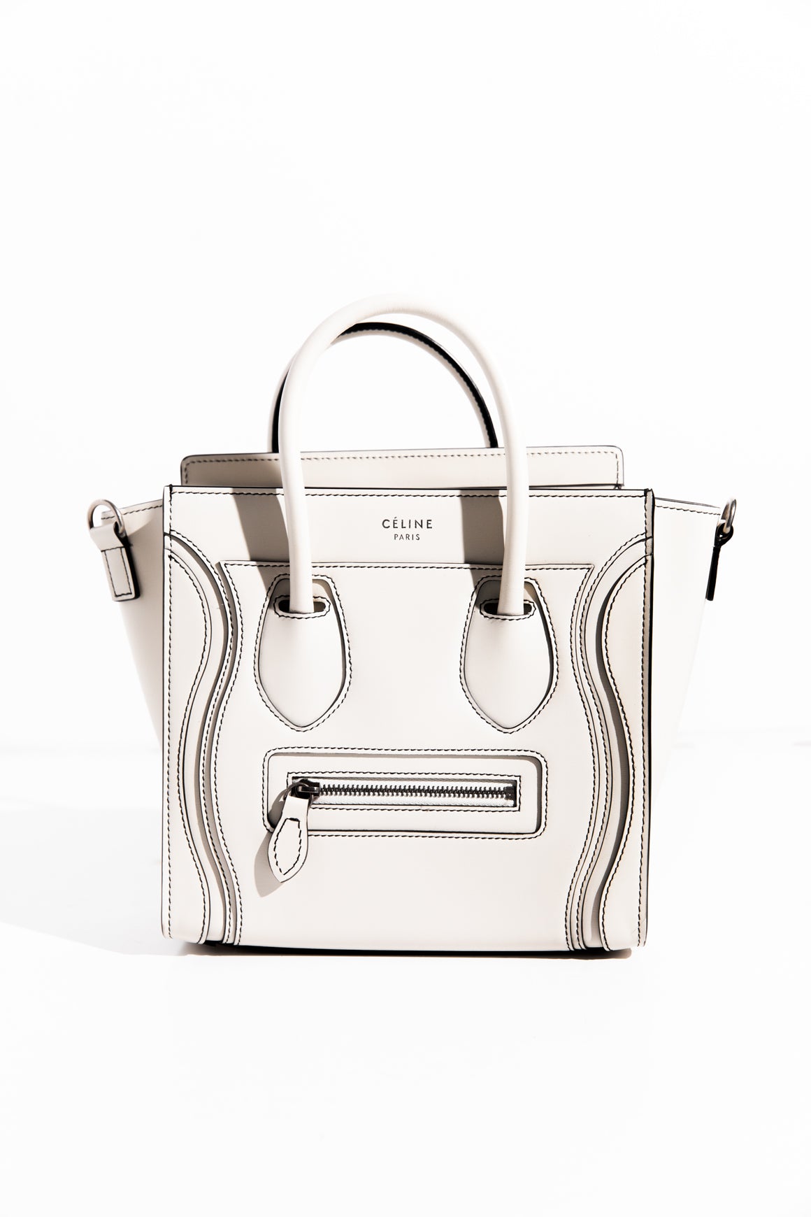 CELINE White Leather Contrast Stitch Nano Luggage