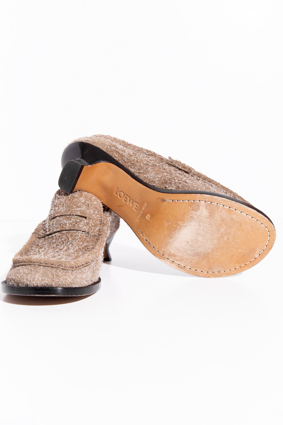 LOEWE Suede 'Campo' Kitten Heel Loafers (Sz.40)