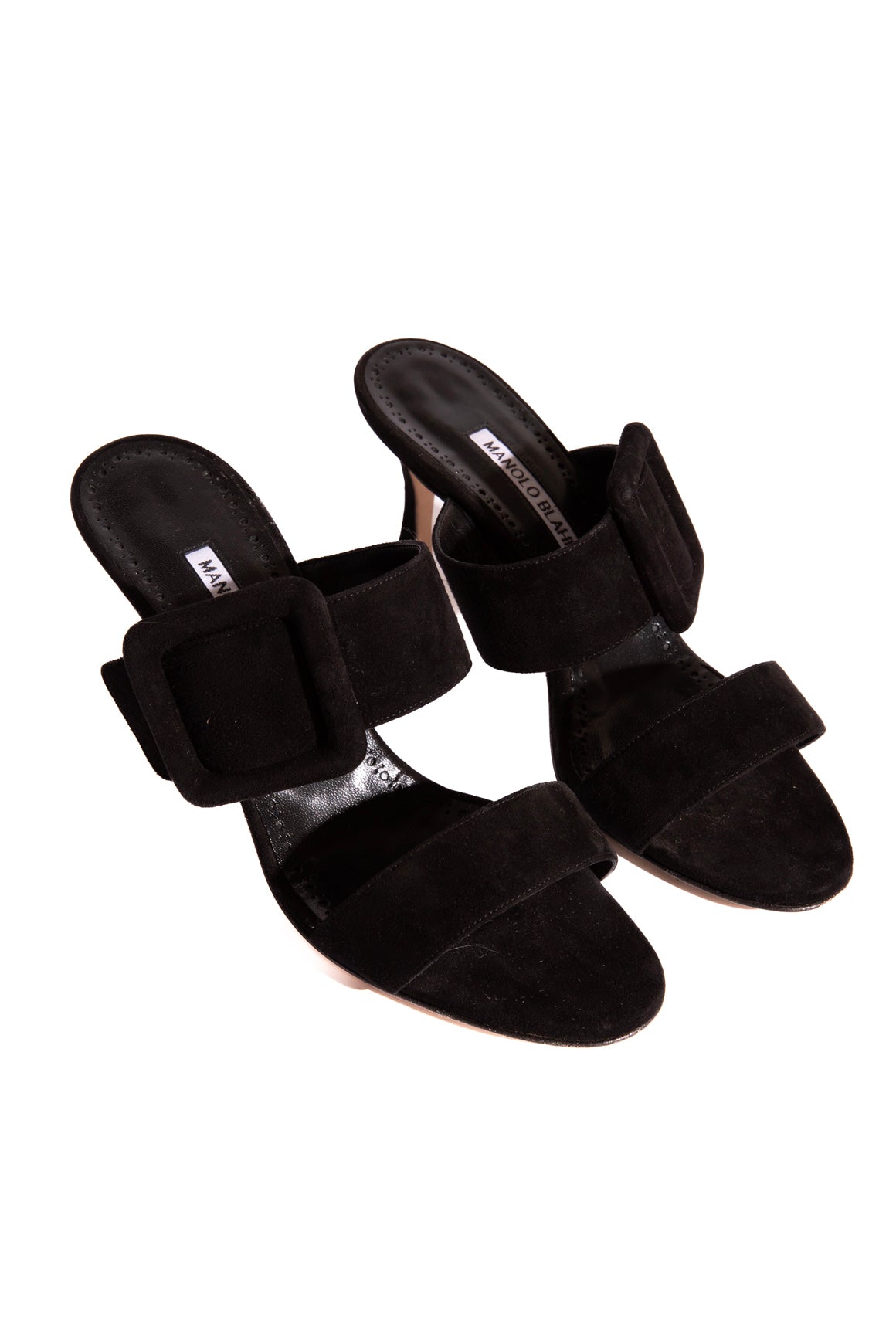 MANOLO BLAHNIK Black Suede Buckle Heels (Sz. 37)