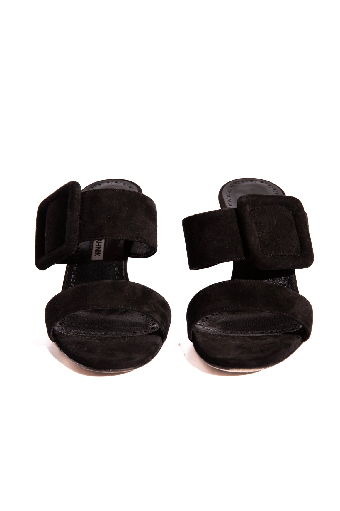 MANOLO BLAHNIK Black Suede Buckle Heels (Sz. 37)