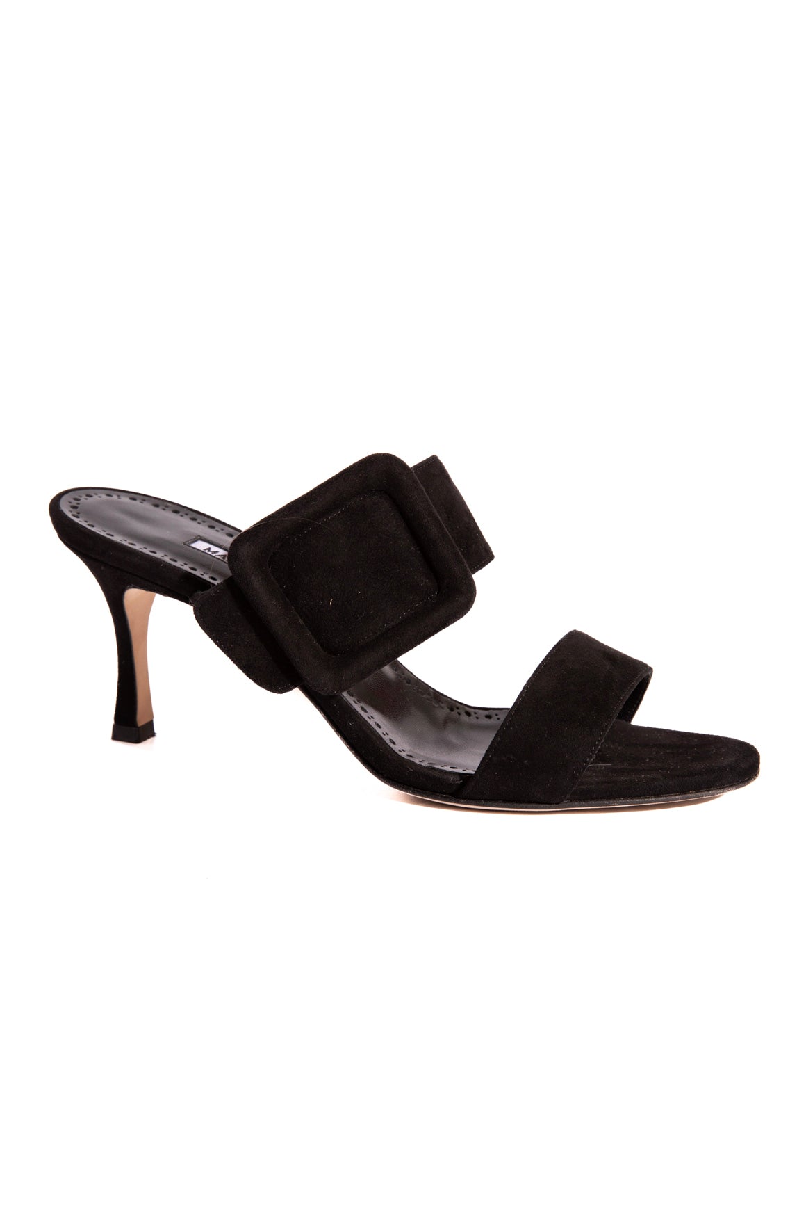 MANOLO BLAHNIK Black Suede Buckle Heels (Sz. 37)