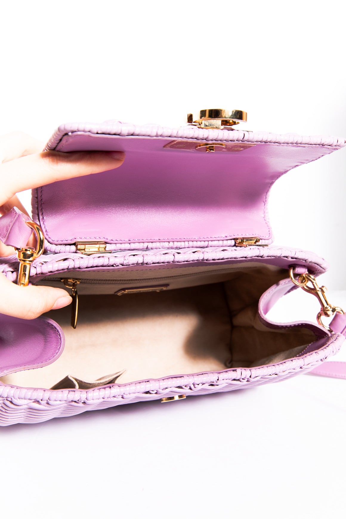 FERRAGAMO Lilac Wicker Sofia Satchel Top Handle Bag
