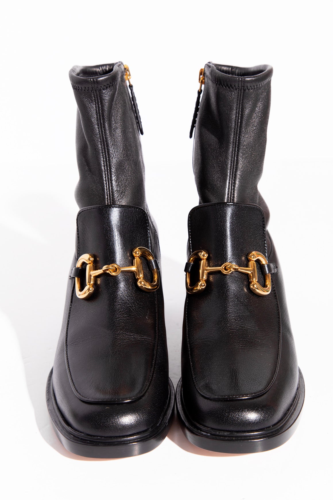 GUCCI Black Calfskin Horse-Bit Sock Boots (Sz.39.5)