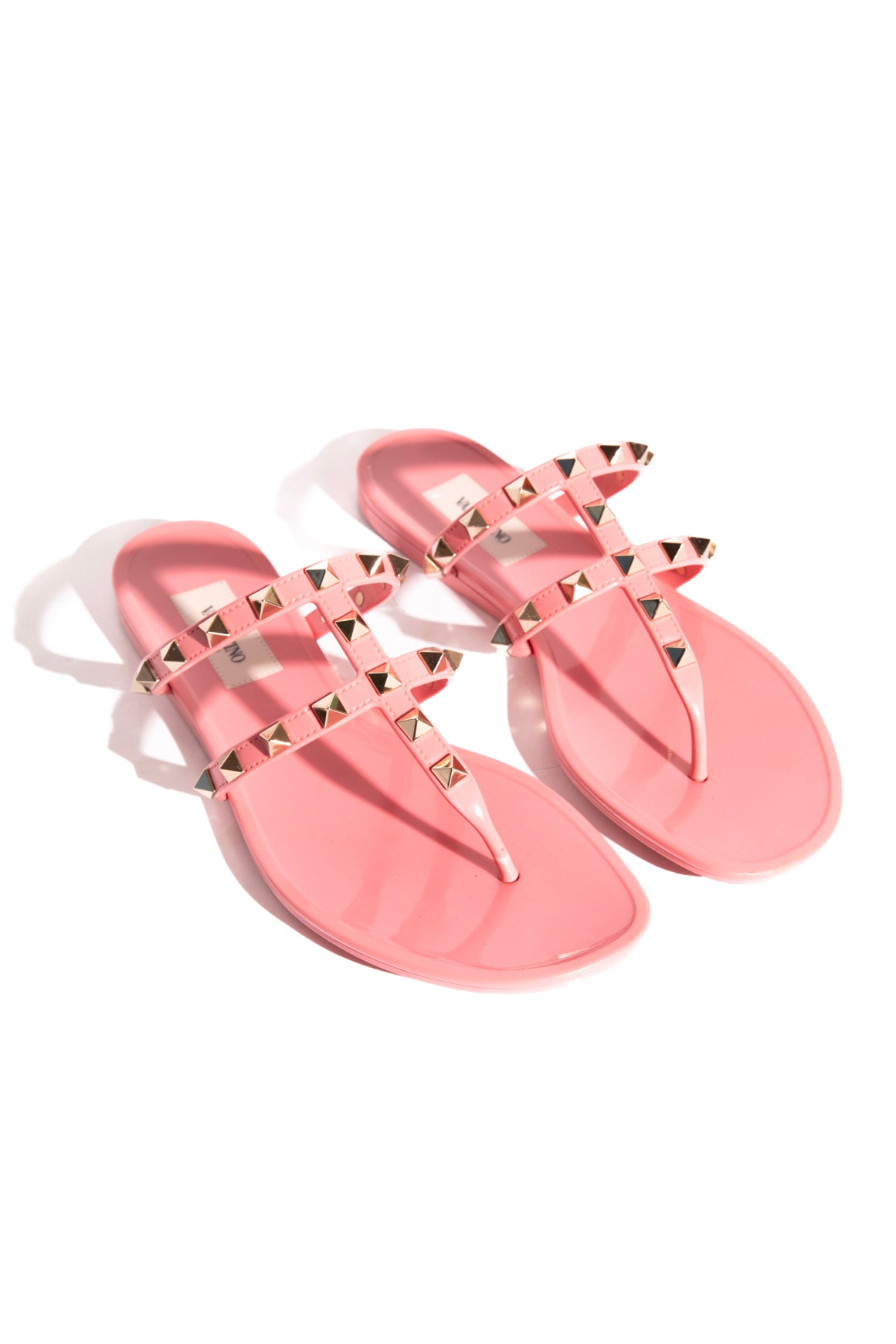 VALENTINO Pink Rubber Rockstud Thong Sandals (Sz. 36)