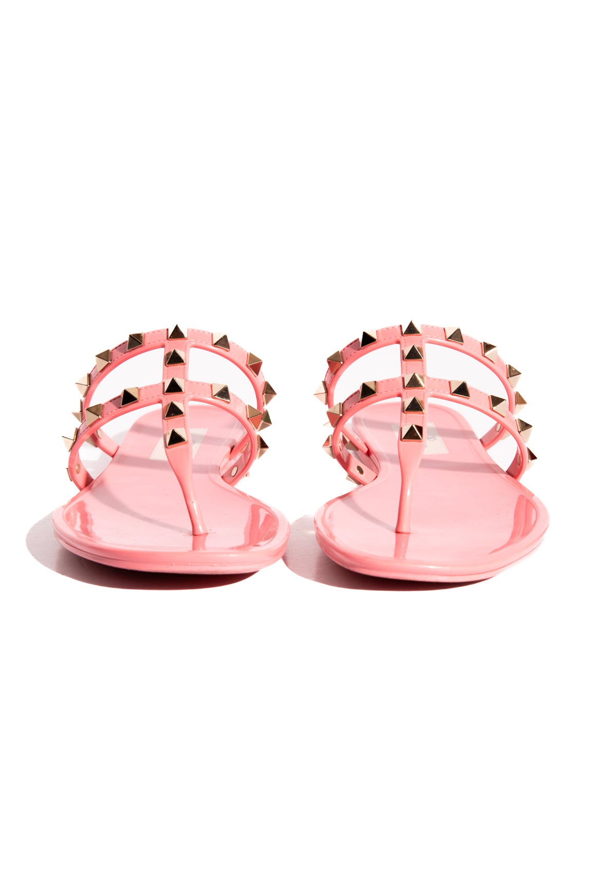 VALENTINO Pink Rubber Rockstud Thong Sandals (Sz. 36)
