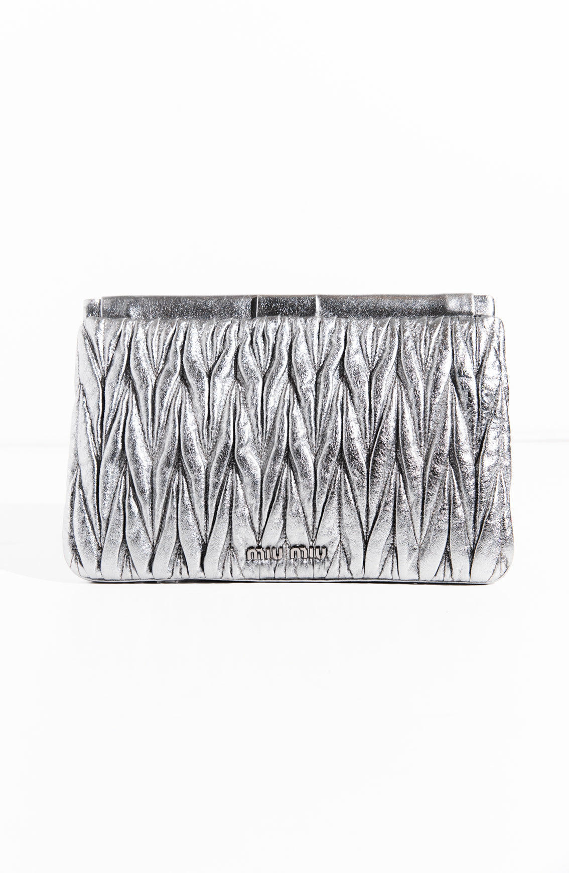 MIU MIU Silver Matelasse Leather Clutch