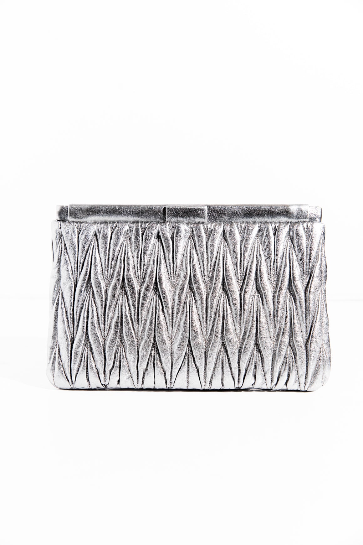MIU MIU Silver Matelasse Leather Clutch