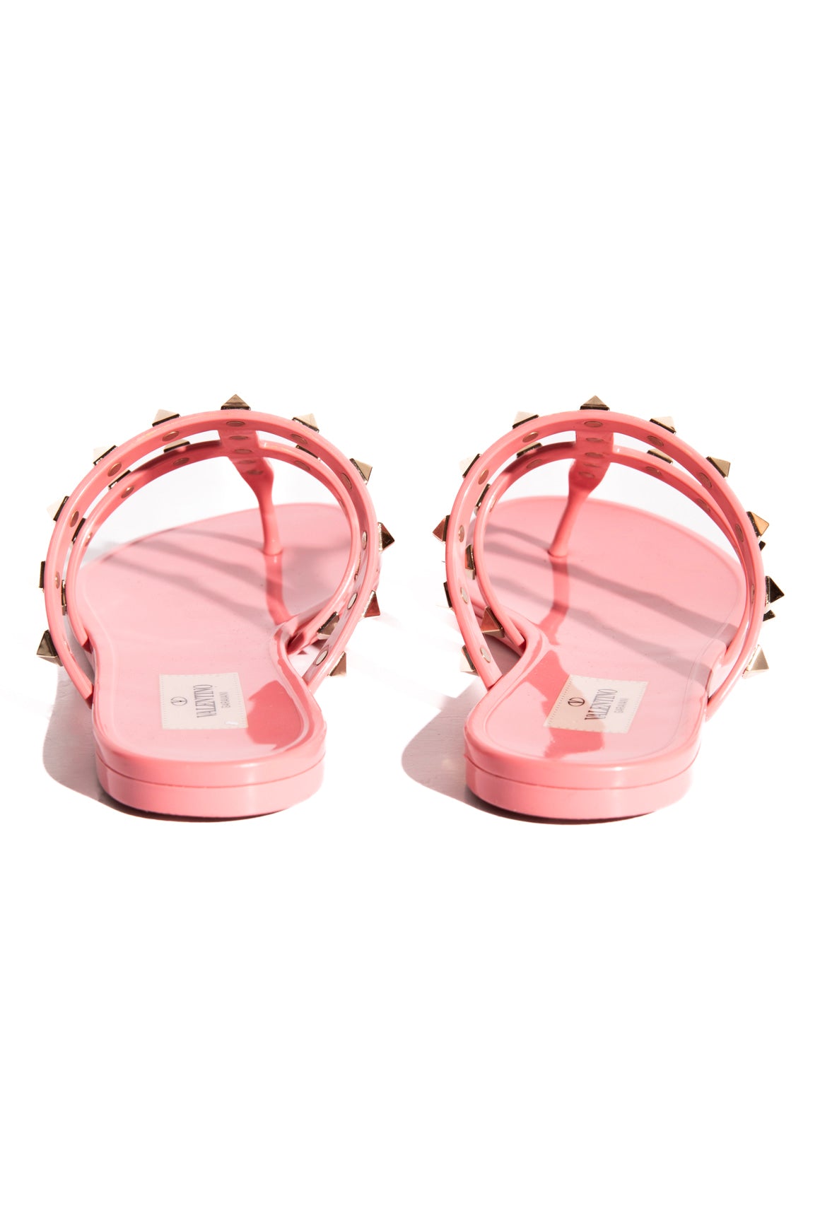 VALENTINO Pink Rubber Rockstud Thong Sandals (Sz. 36)