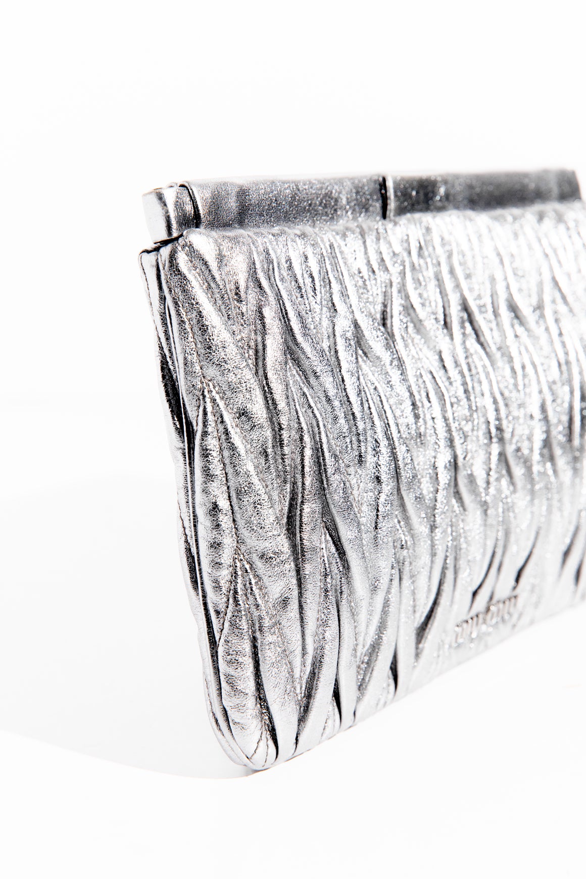 MIU MIU Silver Matelasse Leather Clutch
